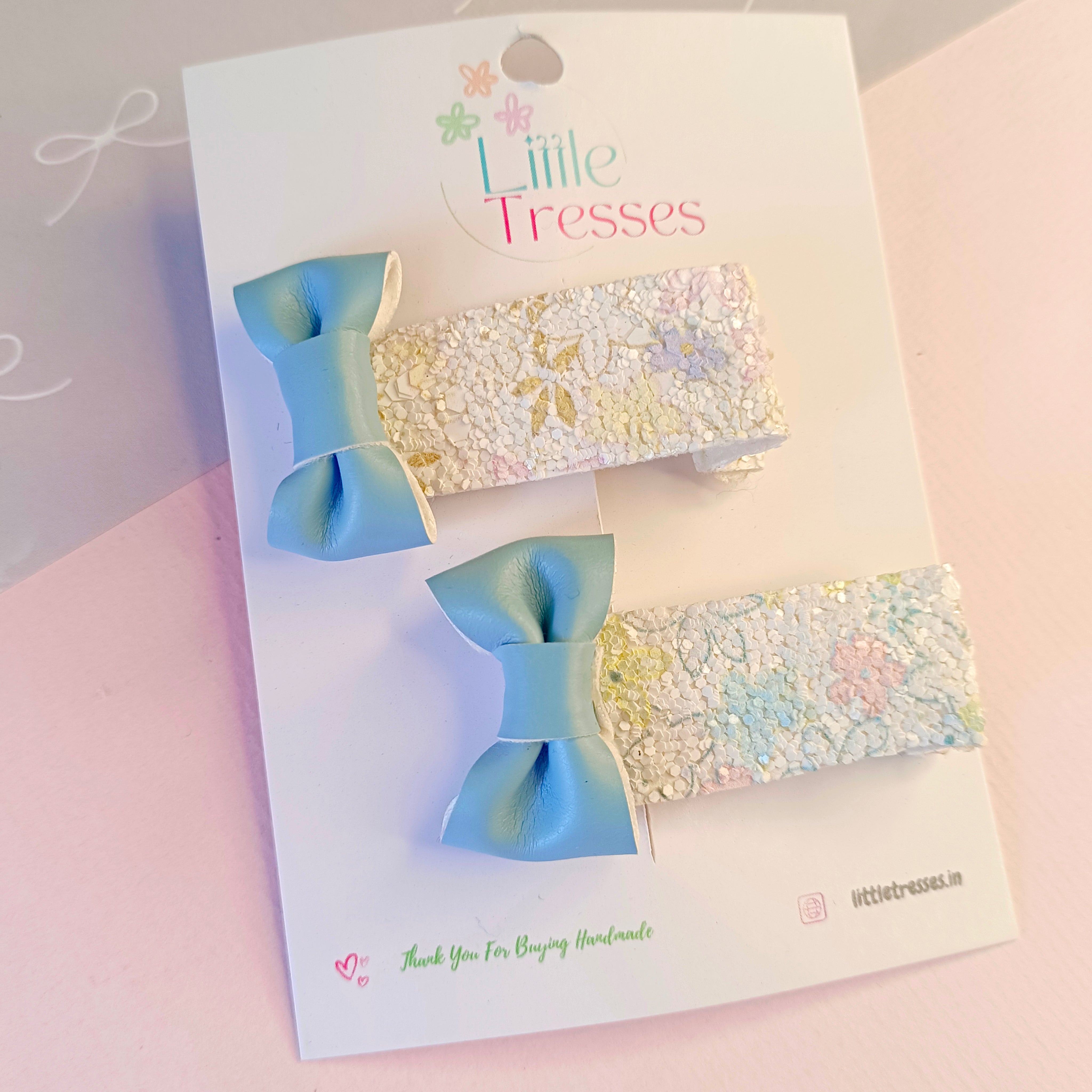 Mini Bow with Tiny Flower Alligator Clip Pair