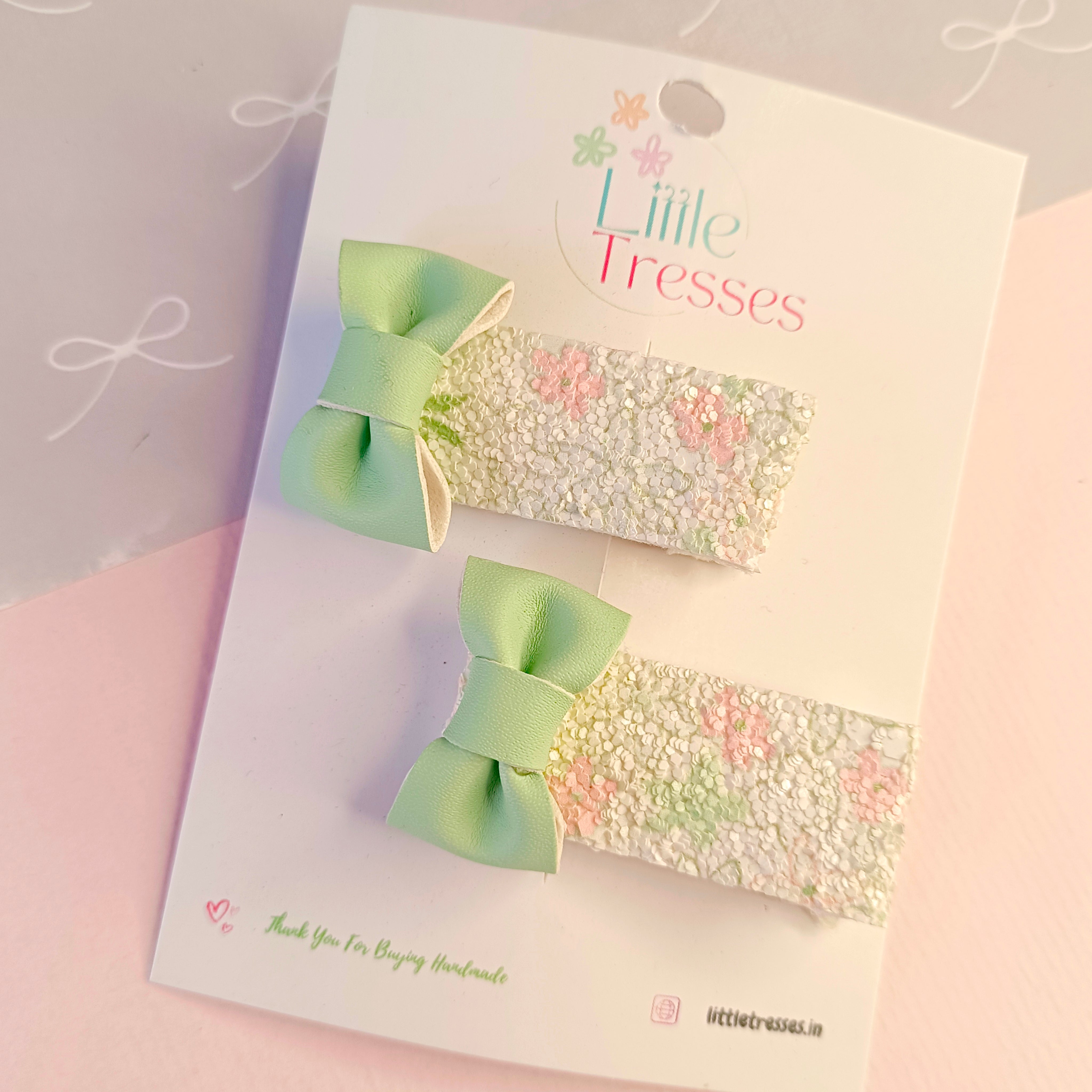 Mini Bow with Tiny Flower Alligator Clip Pair