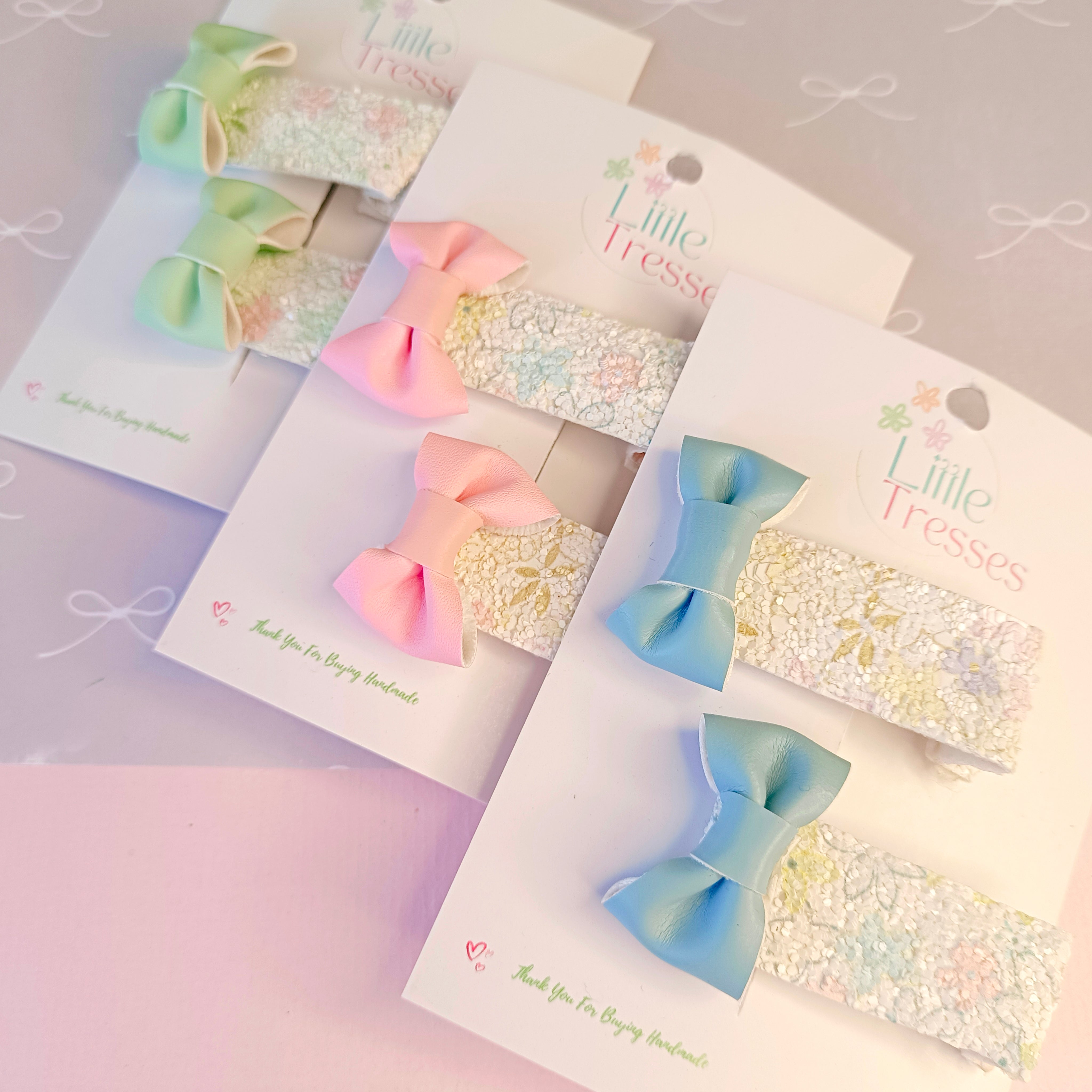 Mini Bow with Tiny Flower Alligator Clip Pair