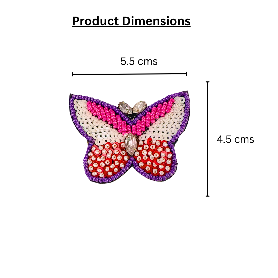 Red, Pink & White Beaded Butterfly & Beaded Pair Alligator Clip