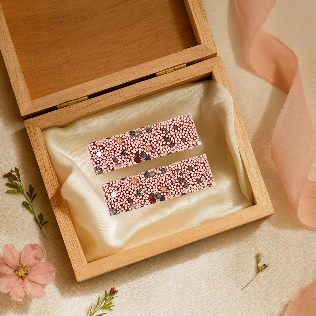 Green & Pink Beaded Butterfly & Beaded Pair Alligator Clip