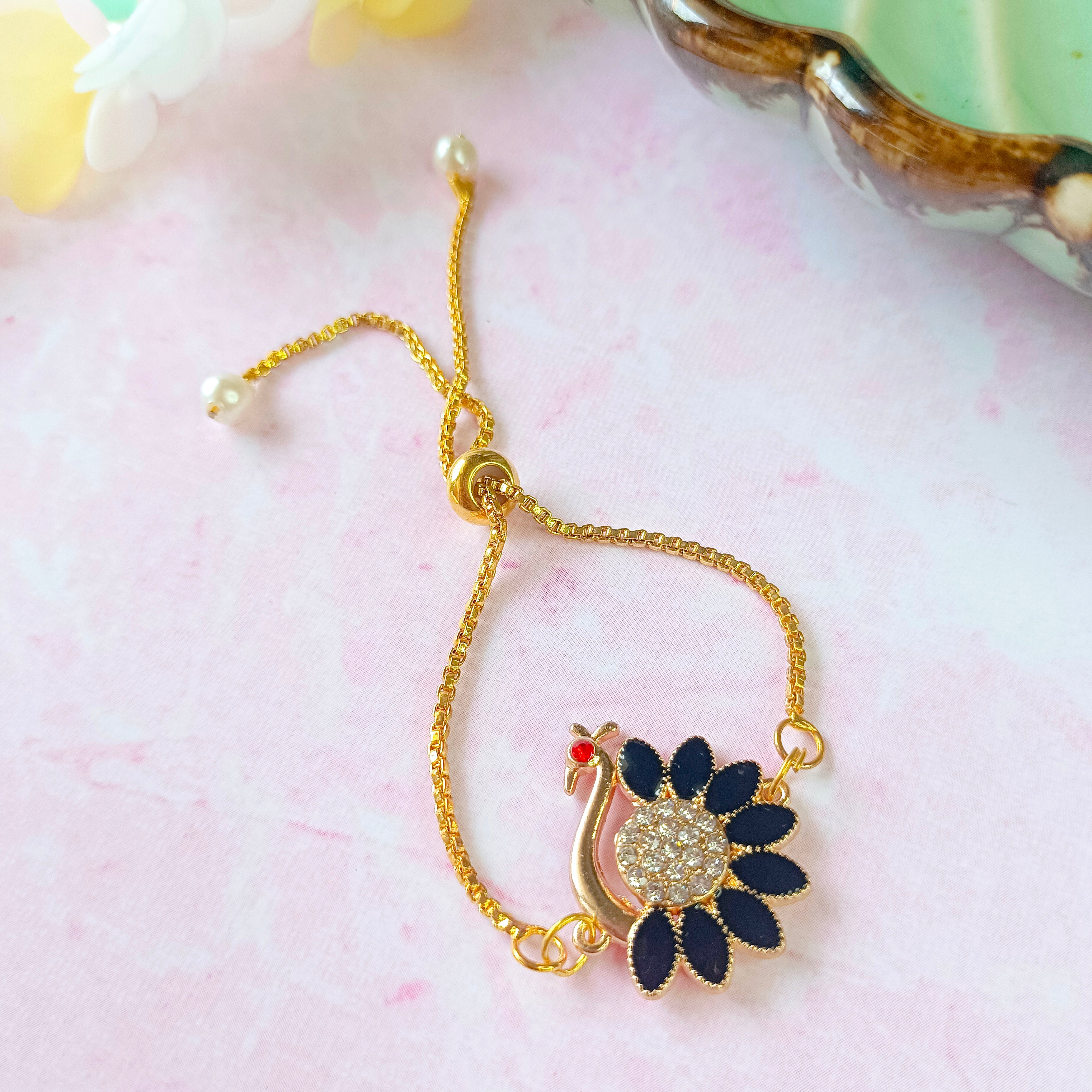 Dancing Peacock Adjustable Bracelet - Black