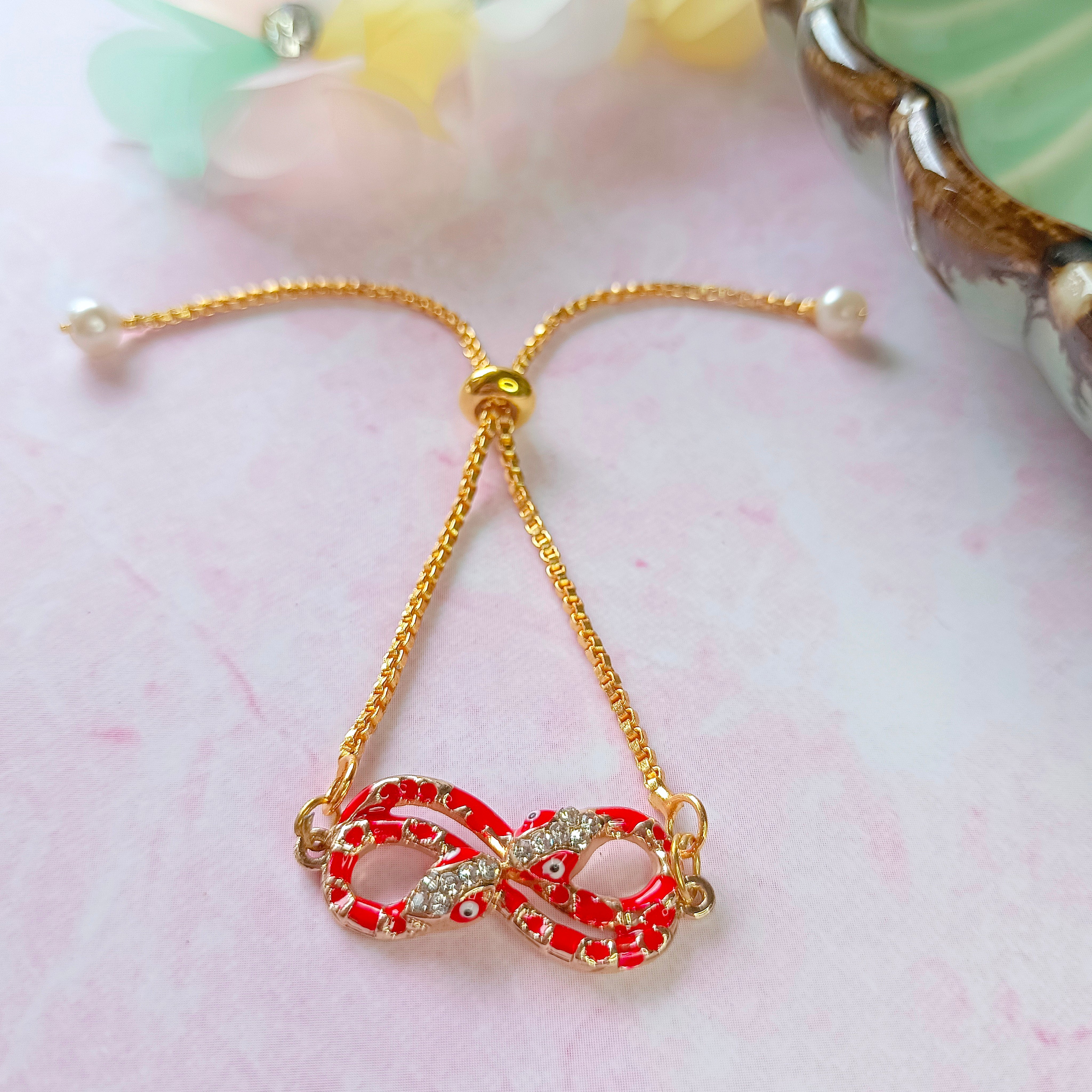 Designer Serpent Adjustable Bracelet - Red