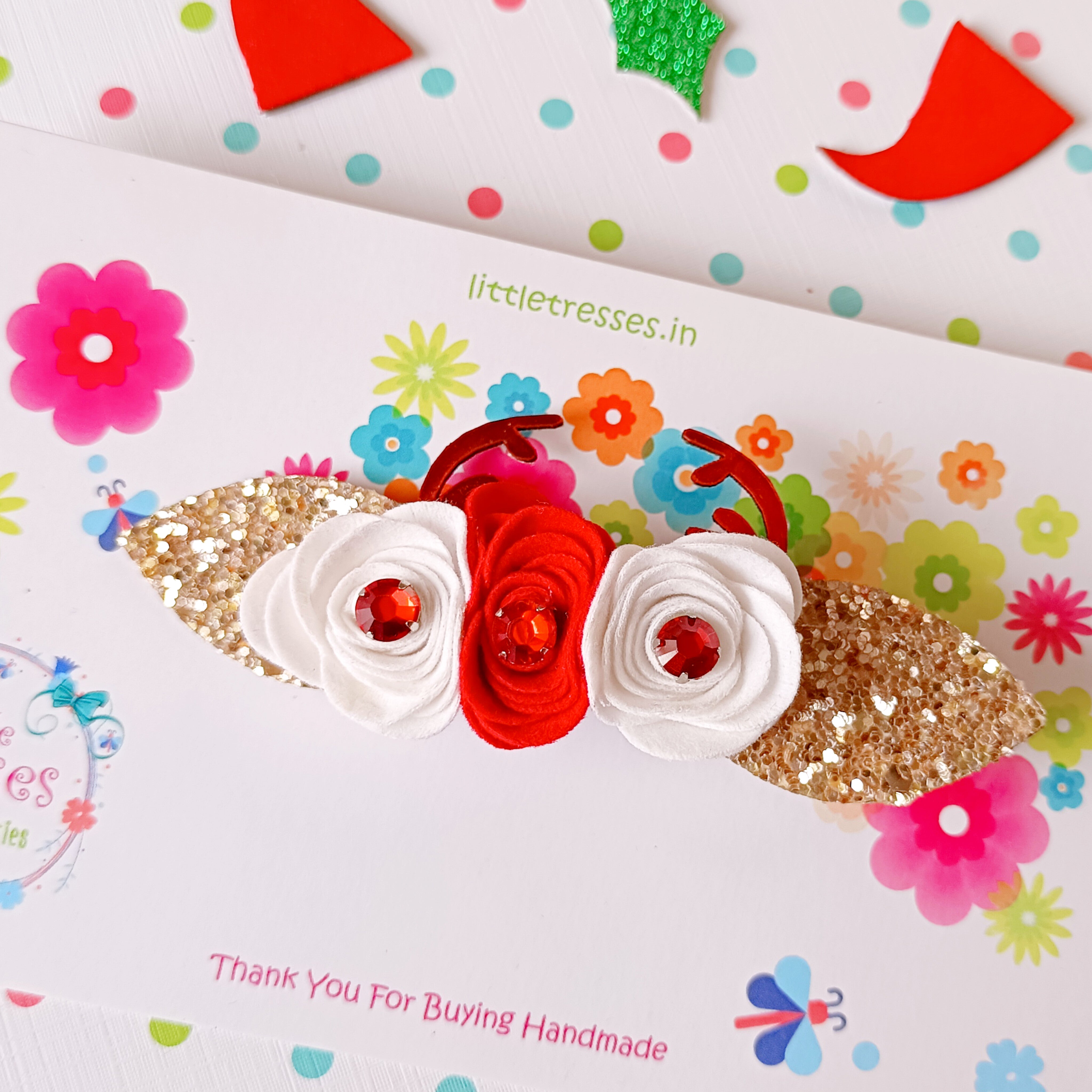 Reindeer Flower Clip - Red