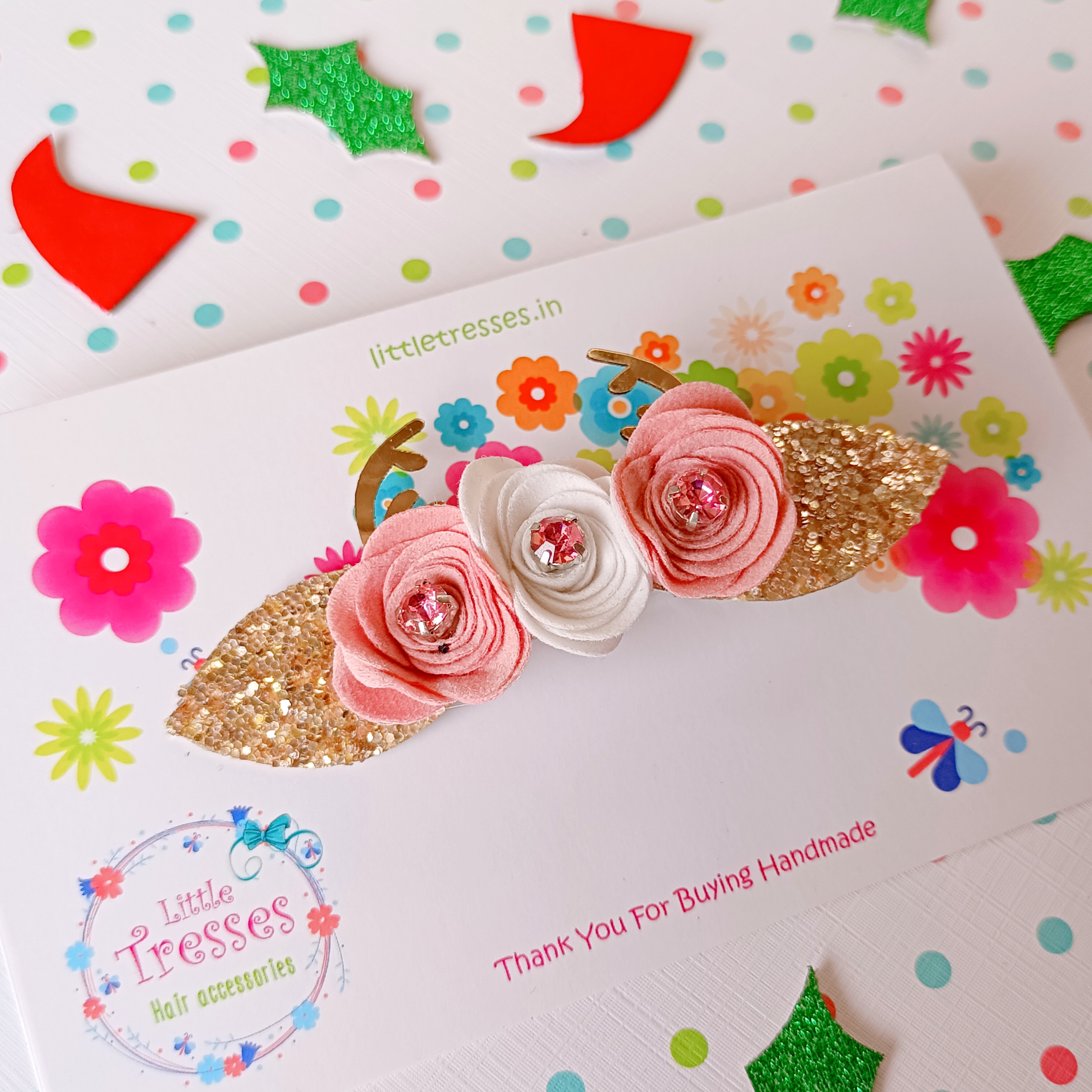 Reindeer Flower Clip - Pink