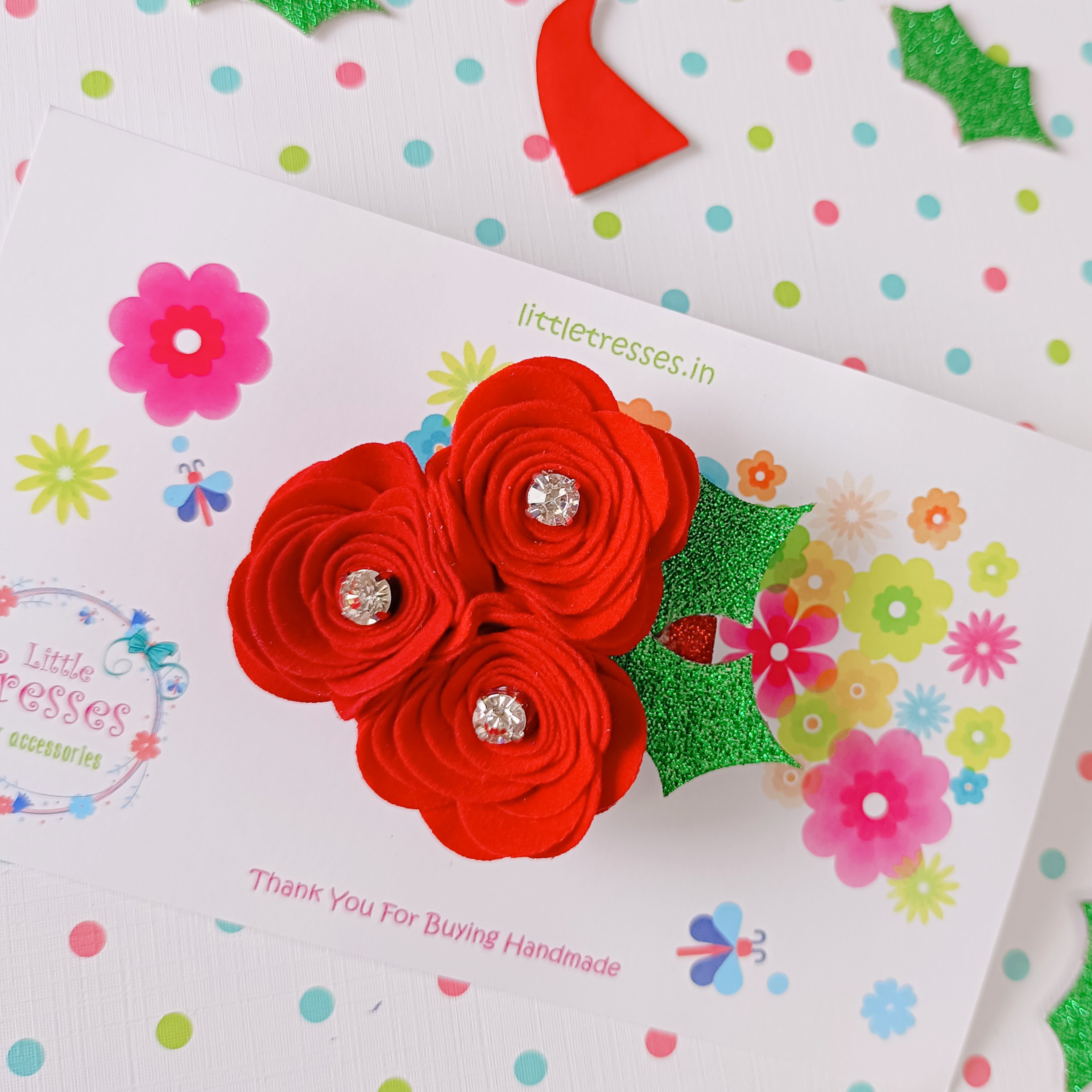 3 Roses with Leaves Alligator Clip - Red