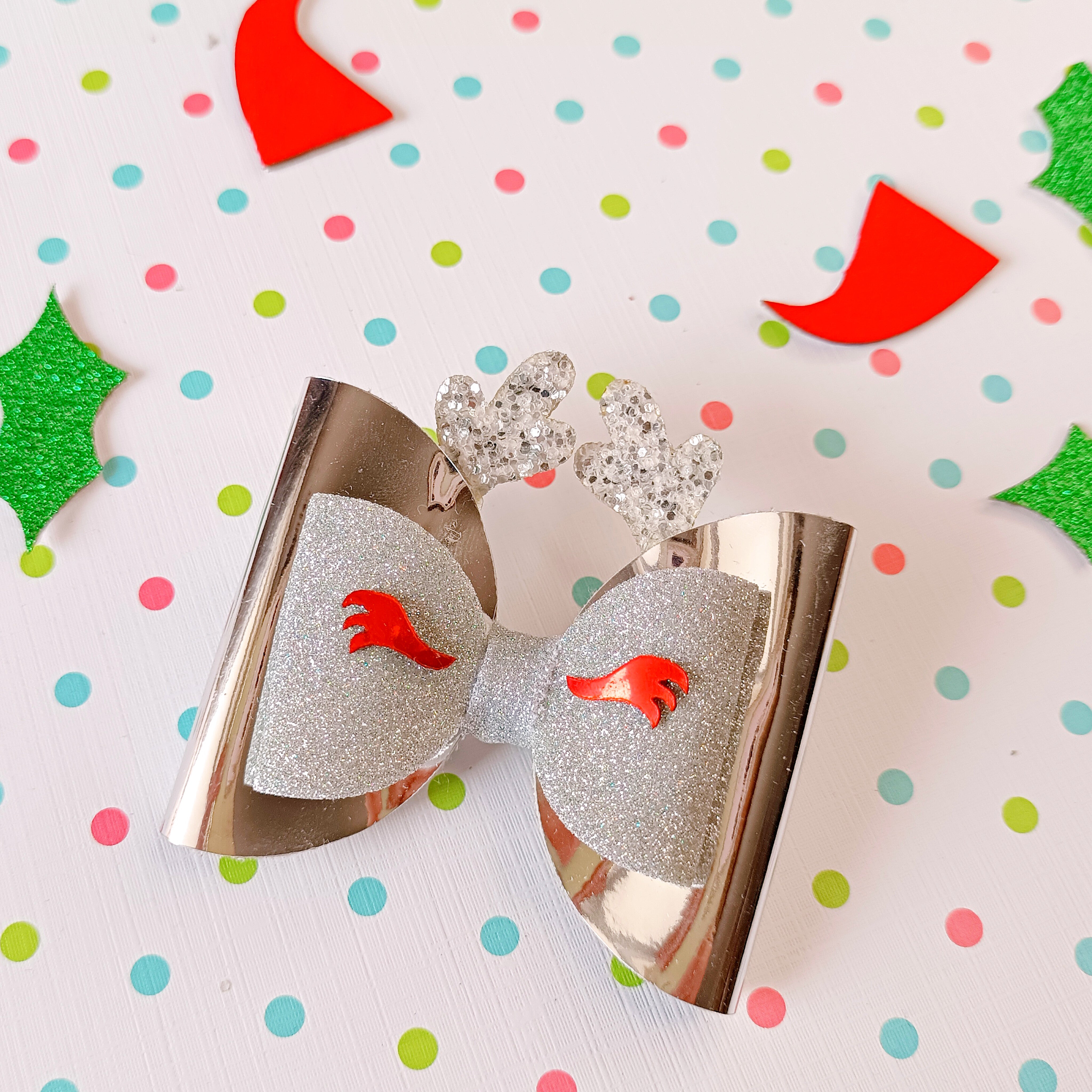 Reindeer Double Layered Bow - Silver