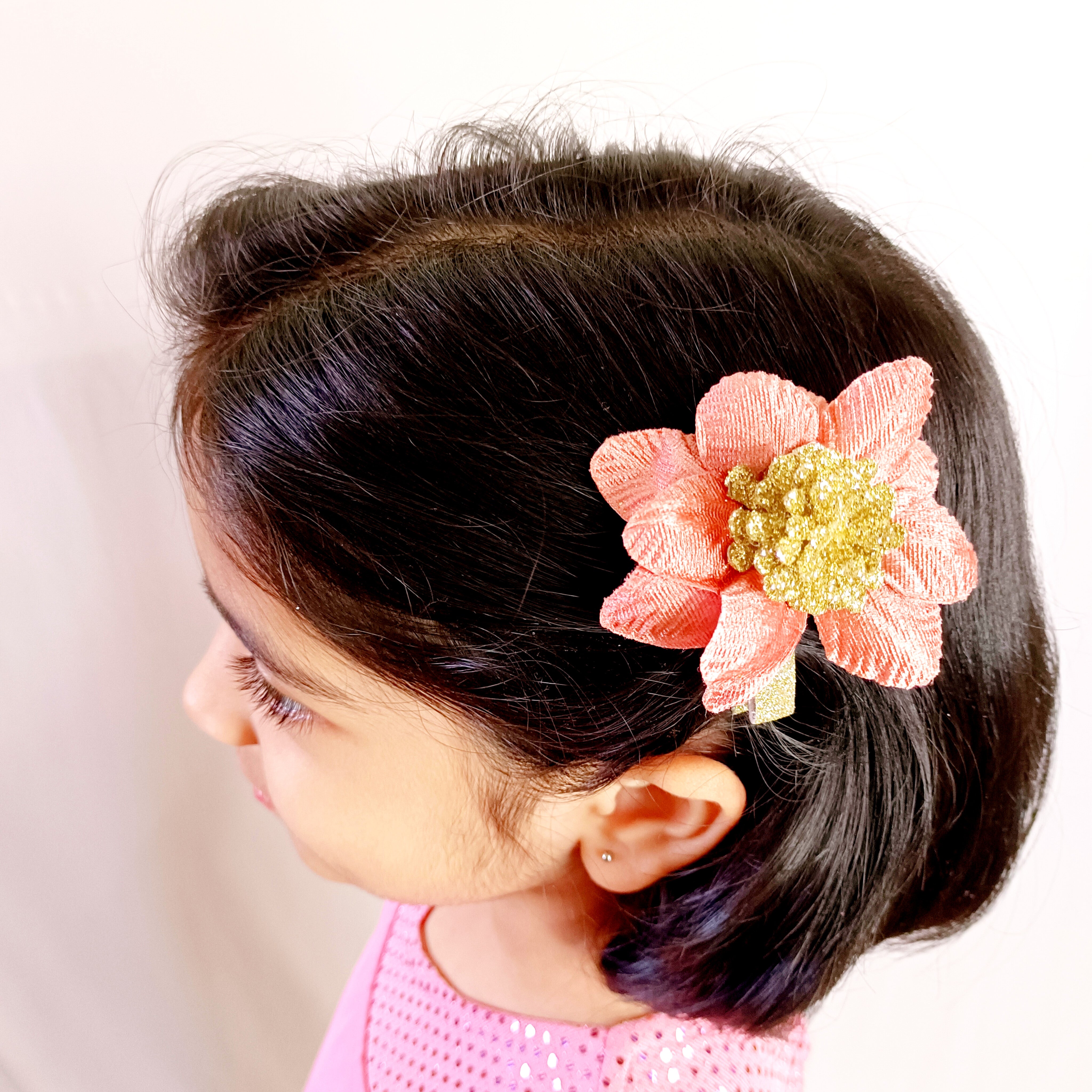 Layered Satin Flower Alligator Clip - Mauve