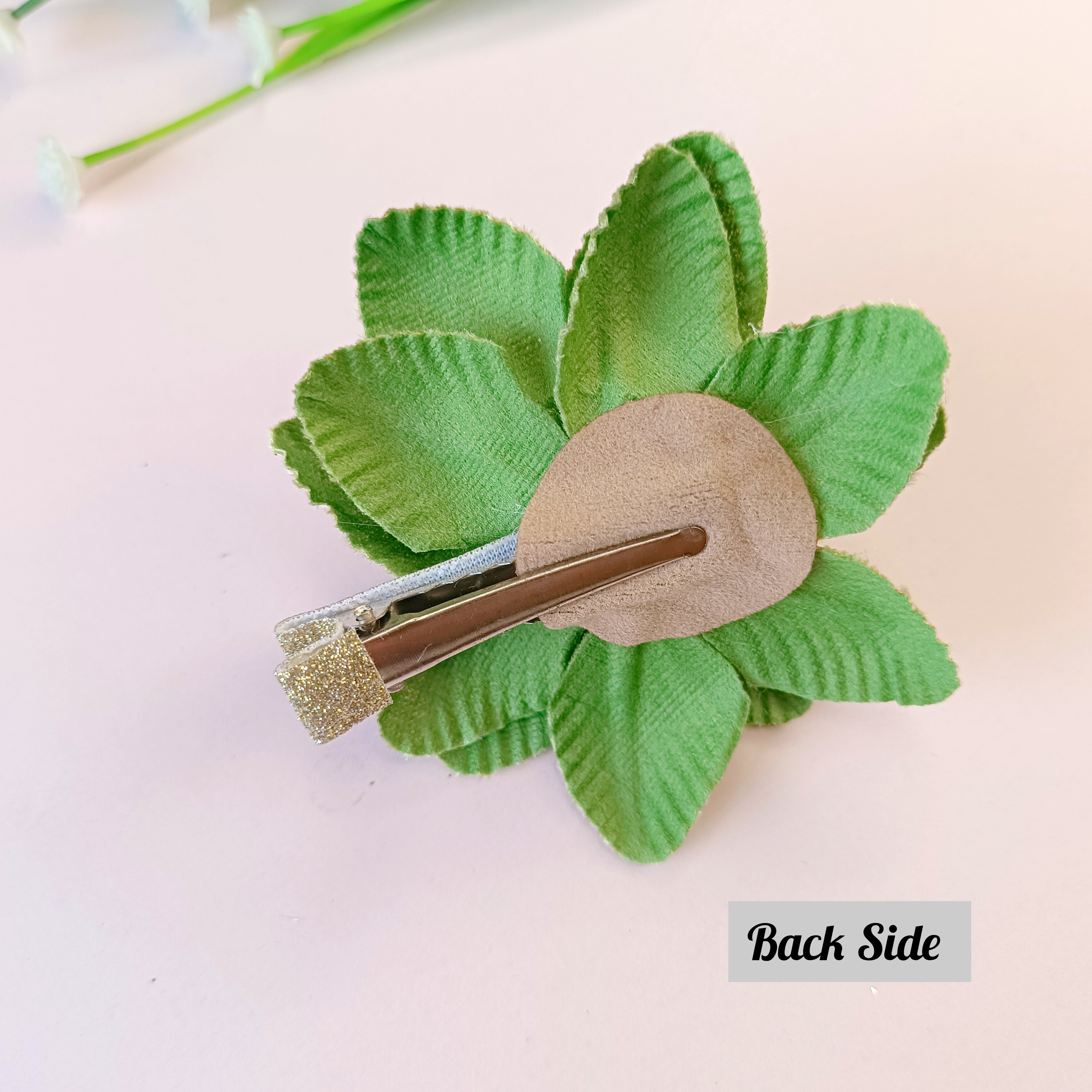 Green Layered Satin Flower Alligator Clip
