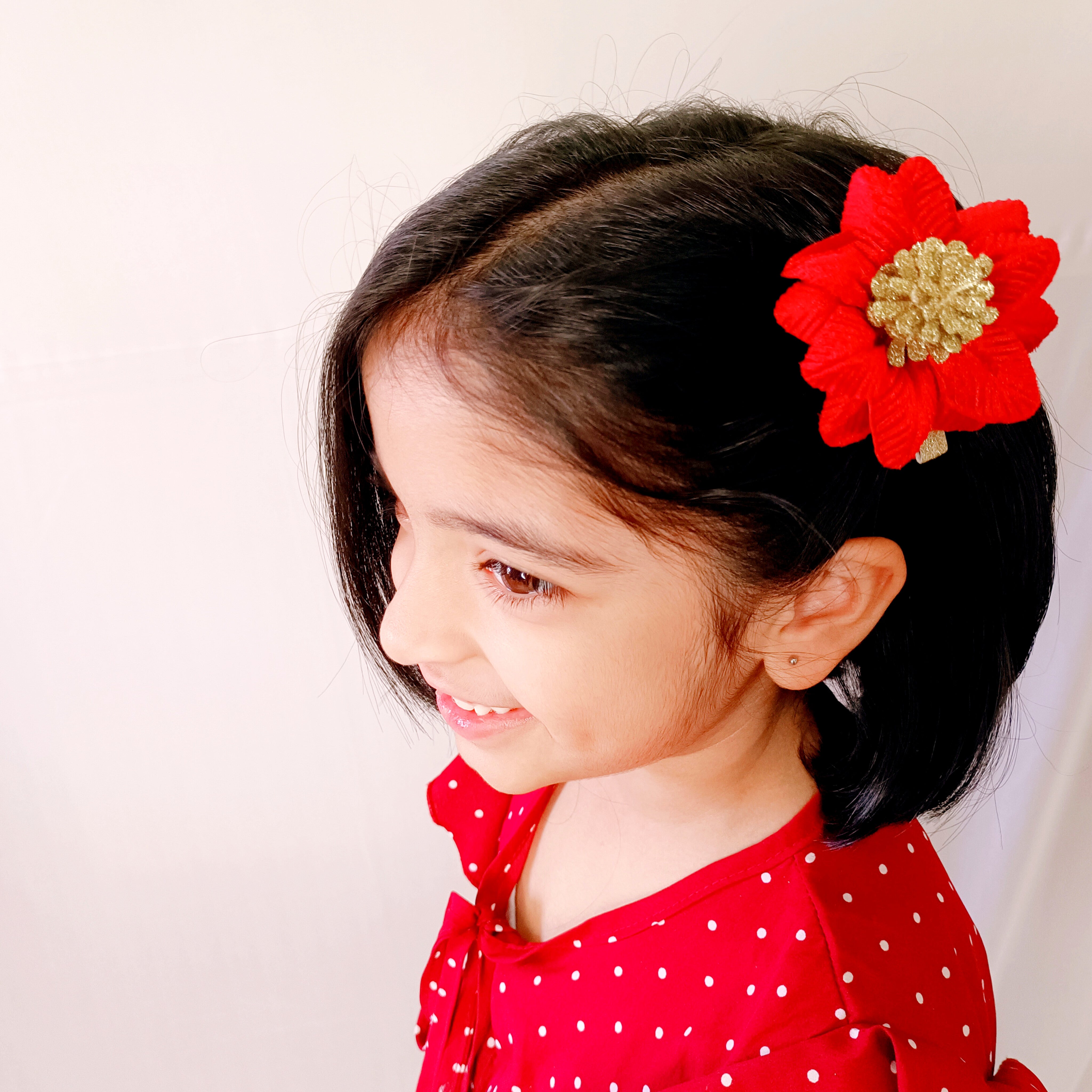 Layered Satin Flower Alligator Clip - Red