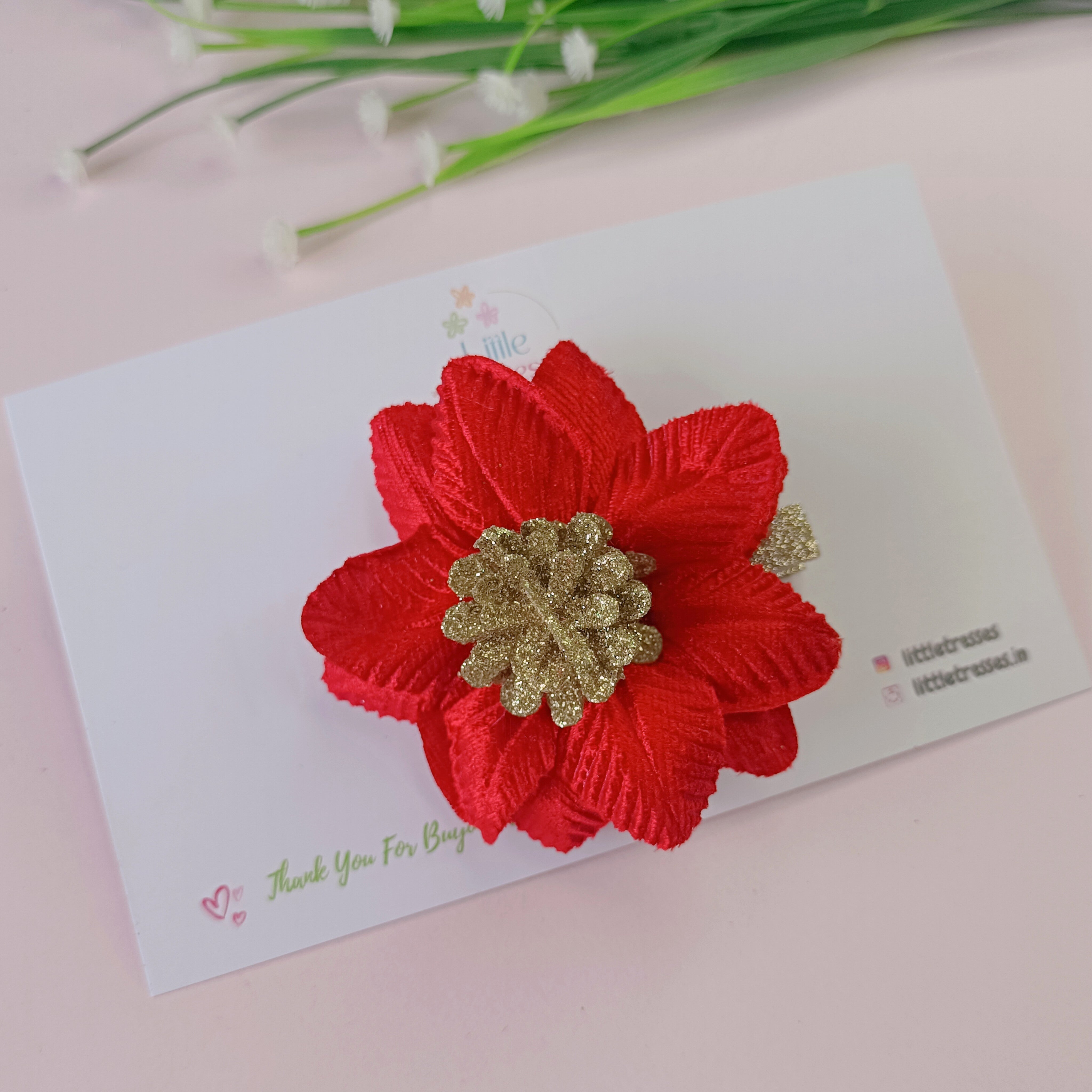 Layered Satin Flower Alligator Clip - Red