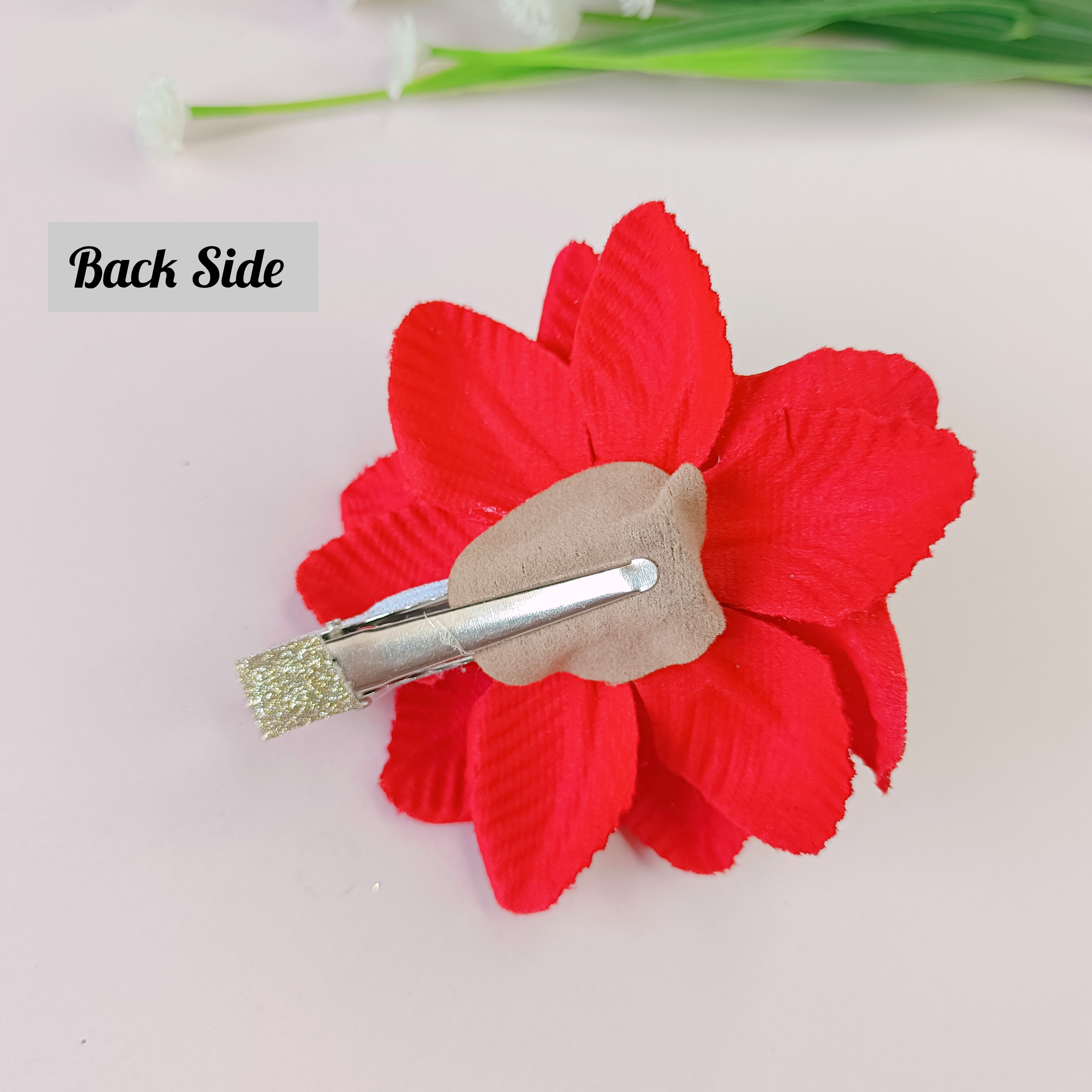 Layered Satin Flower Alligator Clip - Red