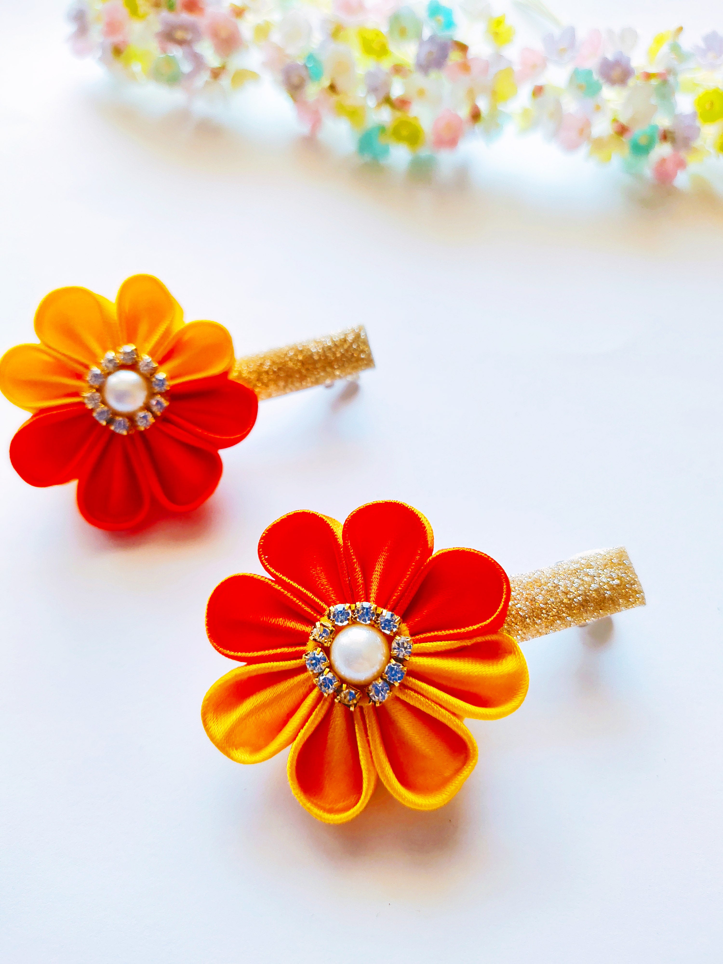 4 Colors Kanzashi Flowers Alligator Clip Pair