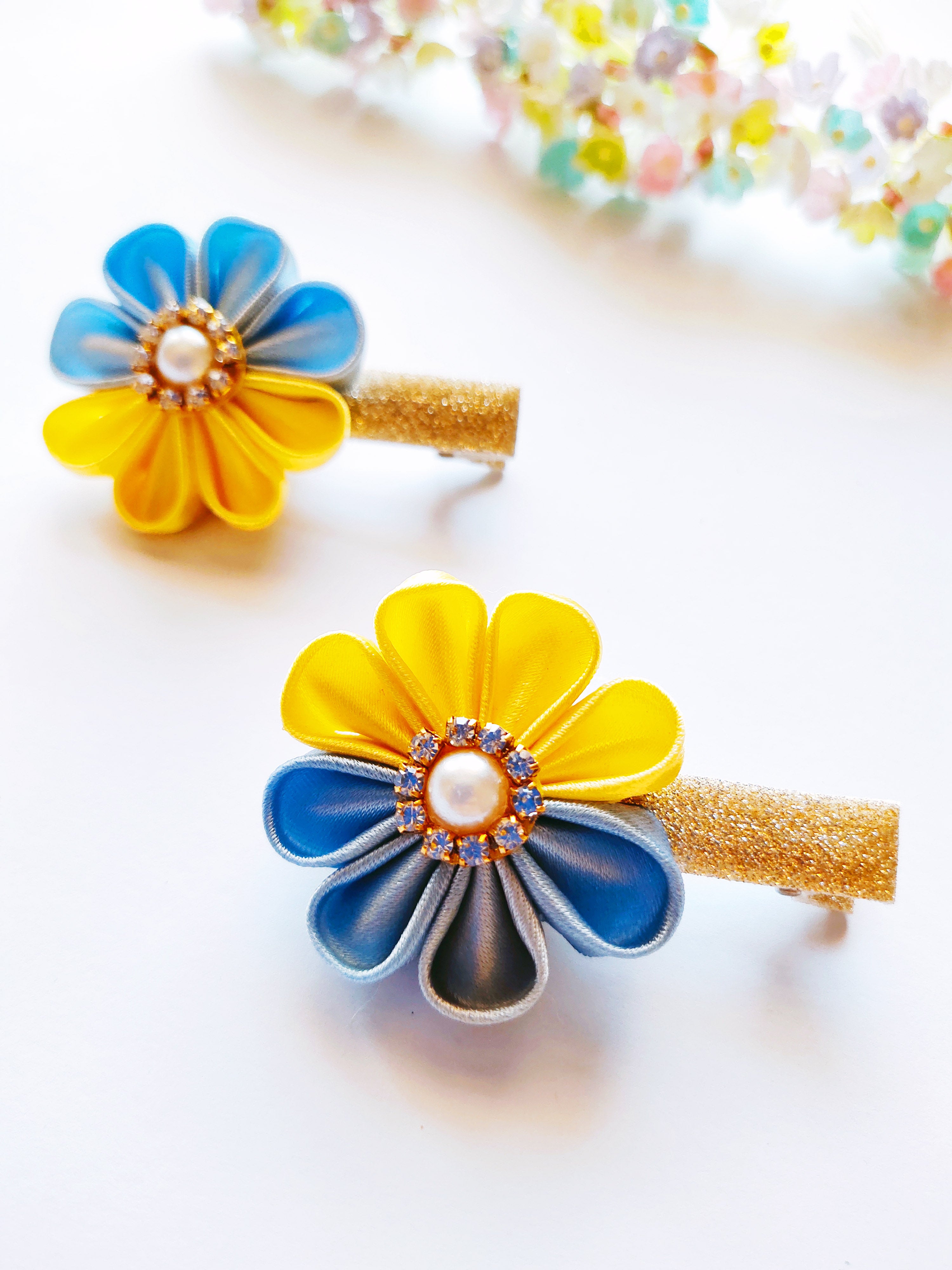 4 Colors Kanzashi Flowers Alligator Clip Pair