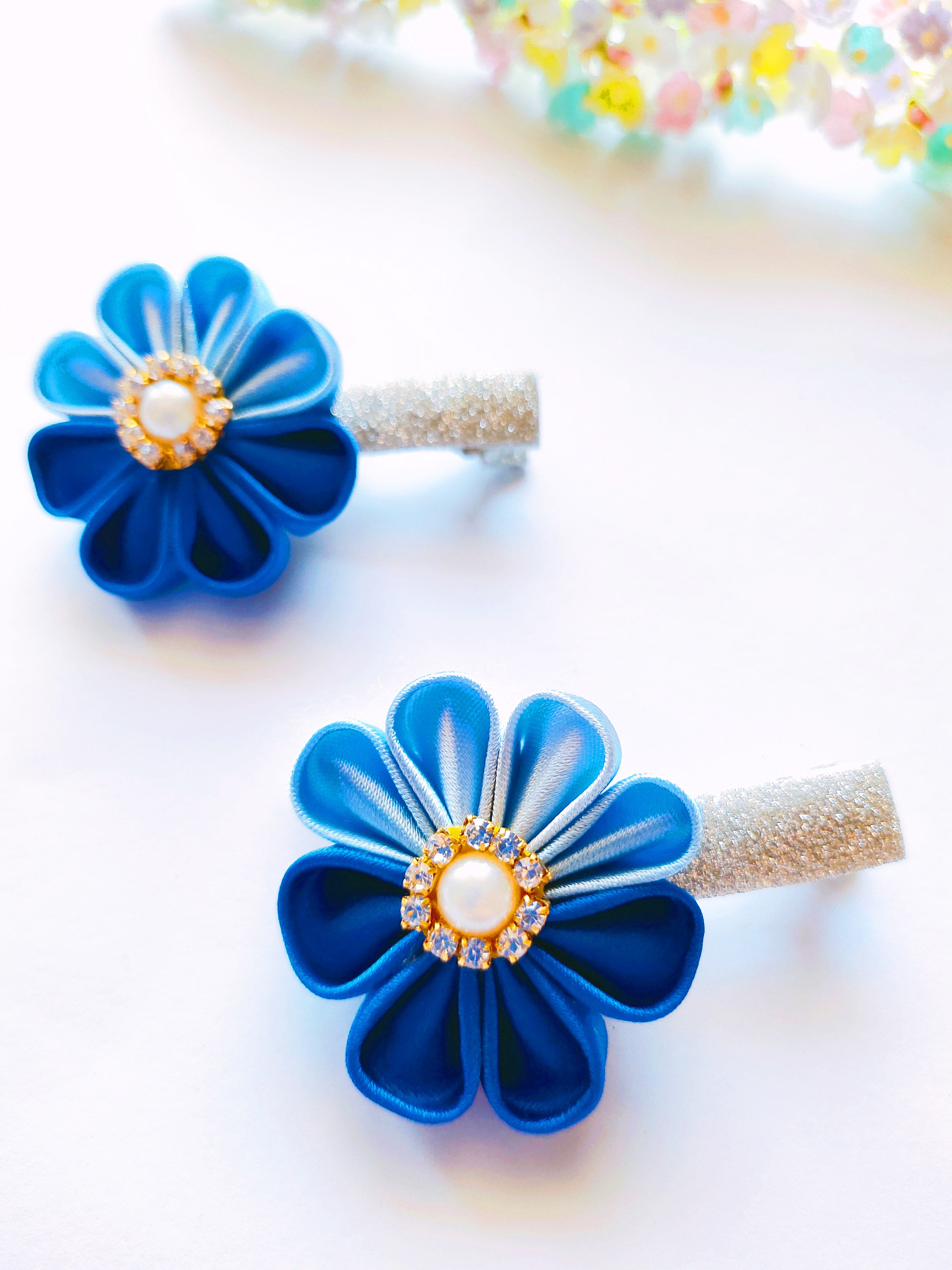 4 Colors Kanzashi Flowers Alligator Clip Pair