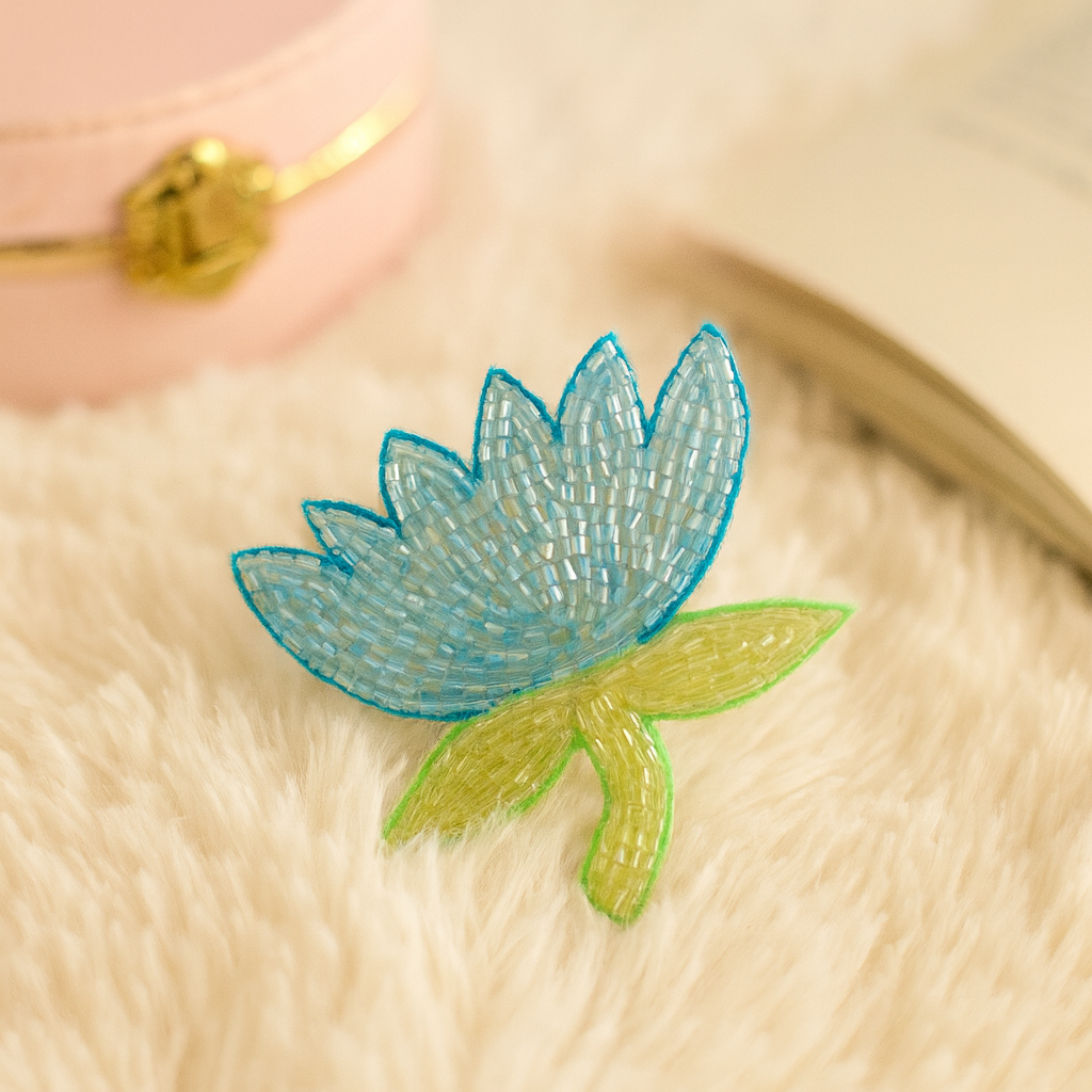 Beaded Blue Lotus & Flower Pair Combo Alligator Clip