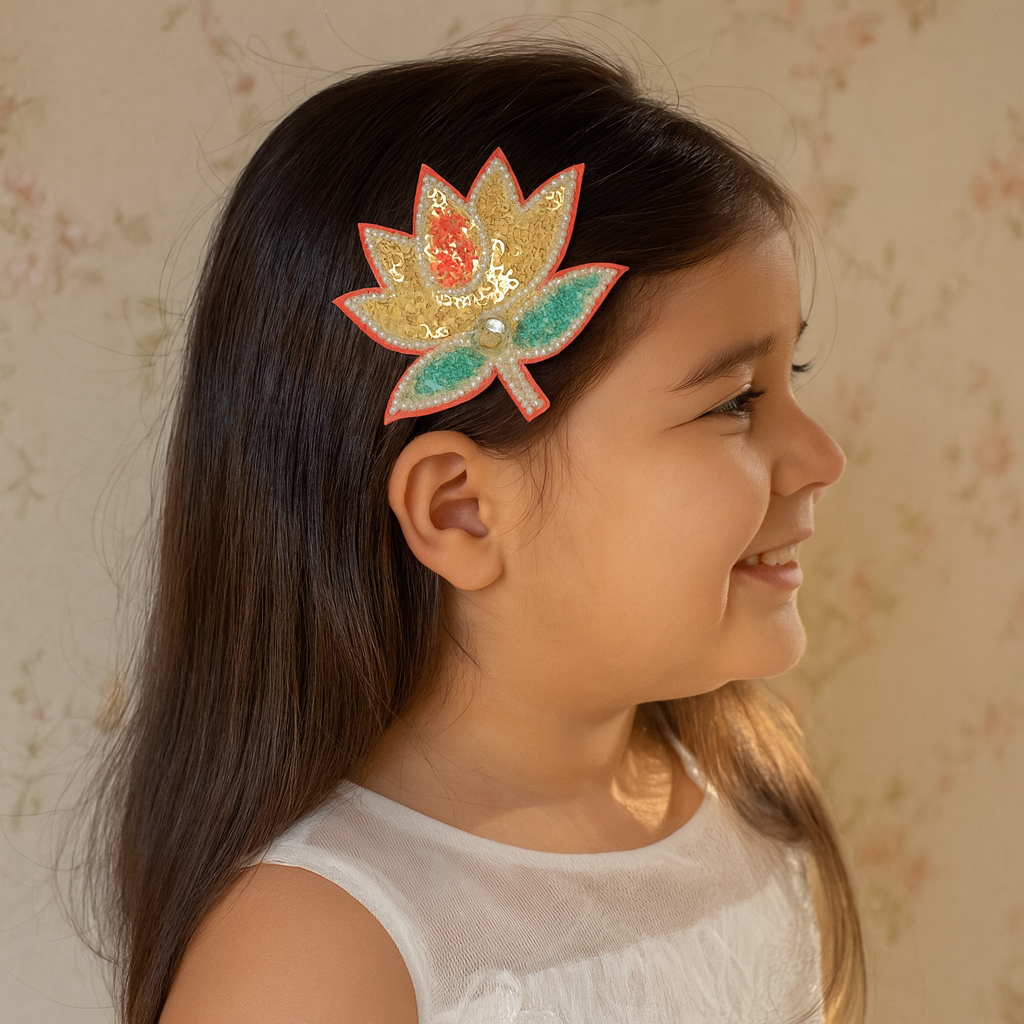 Beaded Multicolor Lotus & Flower Pair Combo Alligator Clip