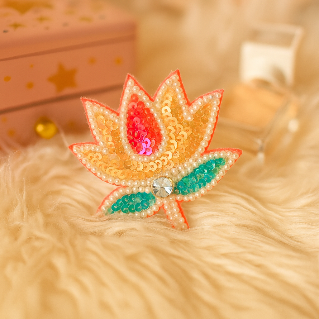 Beaded Multicolor Lotus & Flower Pair Combo Alligator Clip