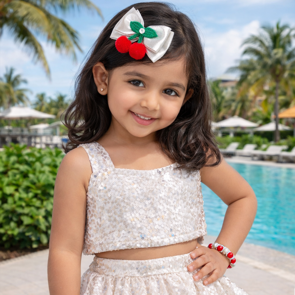 Double layer Cherry Bow Alligator Clip & Bracelet Combo - Silver