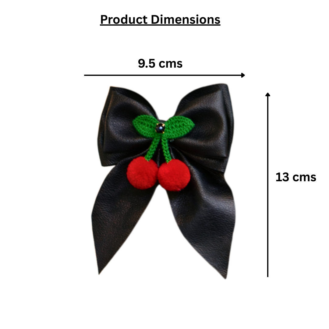 Cherry Crochet Piggy tail Bow Clips and Bracelet Combo - Black