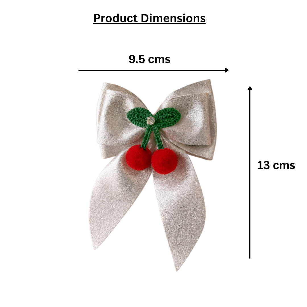 Cherry Crochet Piggy tail Bow Clips and Bracelet Combo - Silver