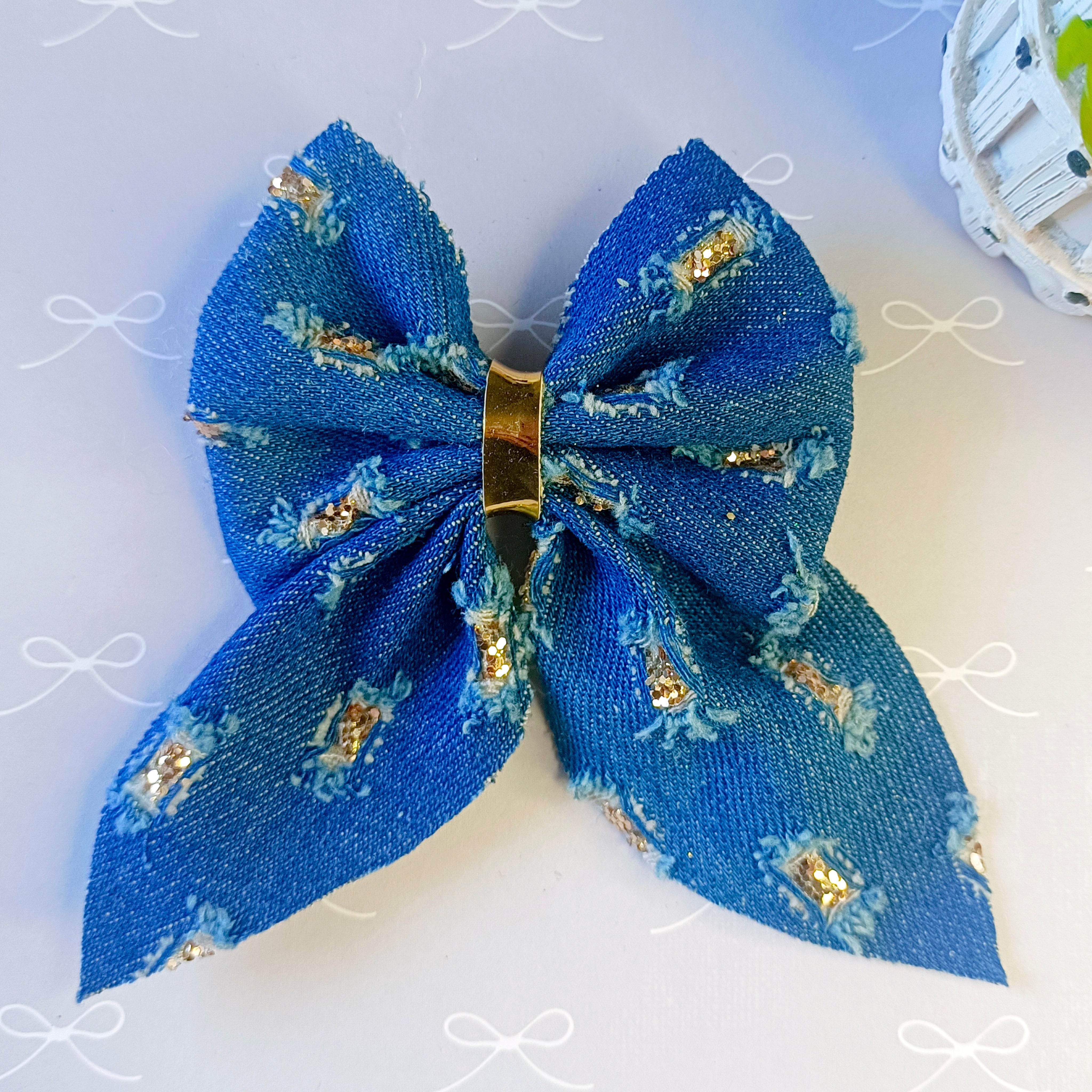 Casual Chick Denim Piggy Tail Bow Clip - 4 Colors