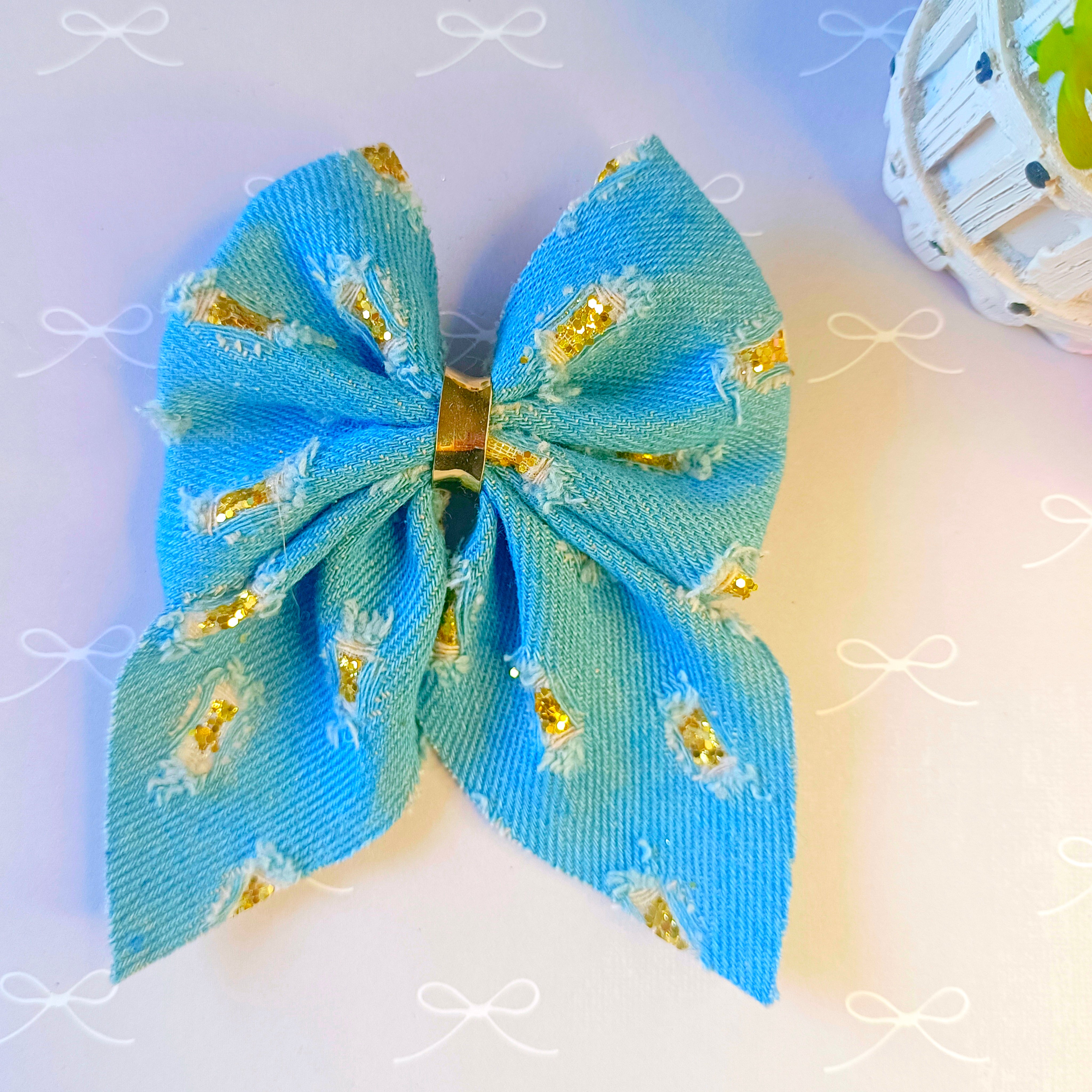 Casual Chick Denim Piggy Tail Bow Clip - 4 Colors