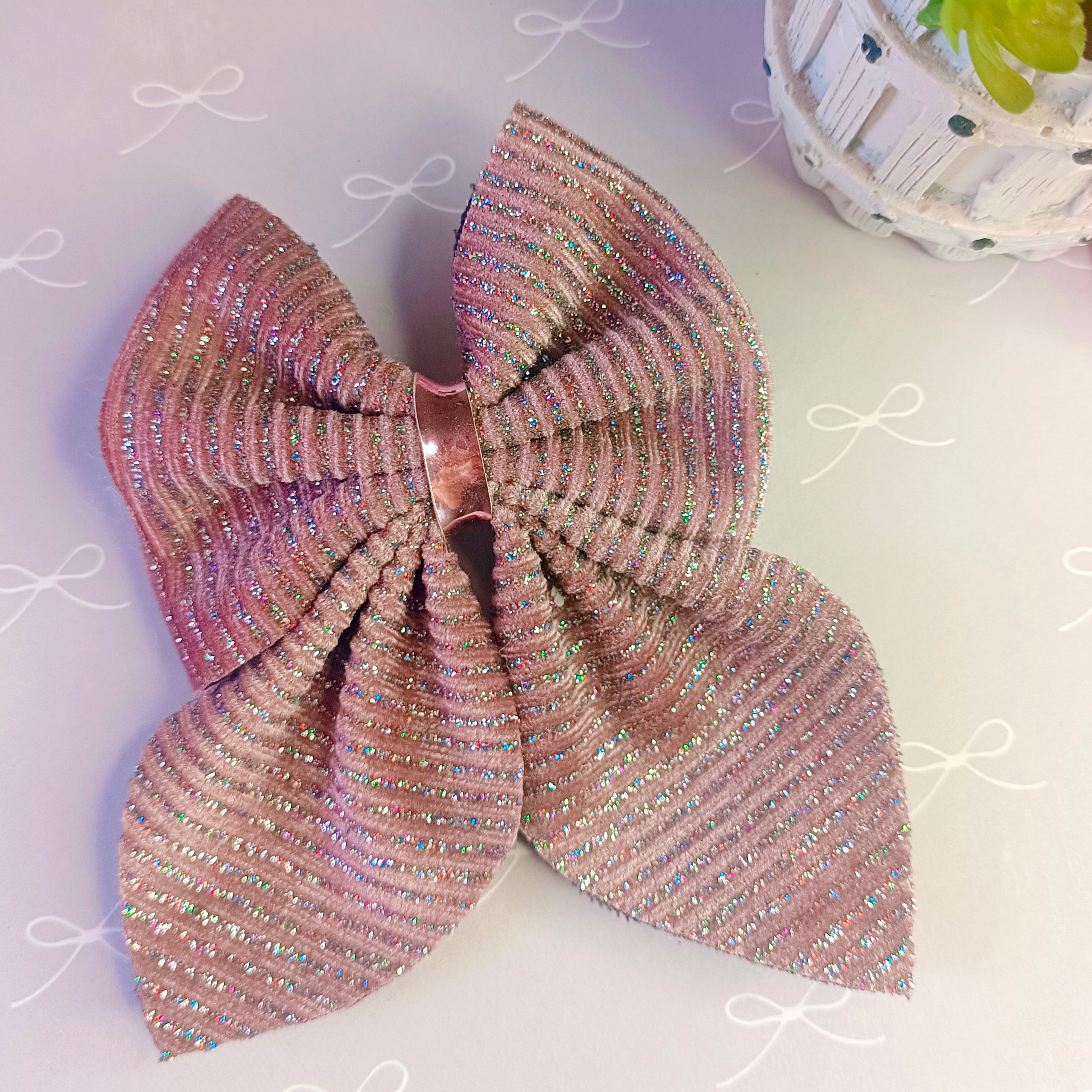 Lil’ Luxe Stripes Piggy Tail Bow Alligator Clip - 2 Colors