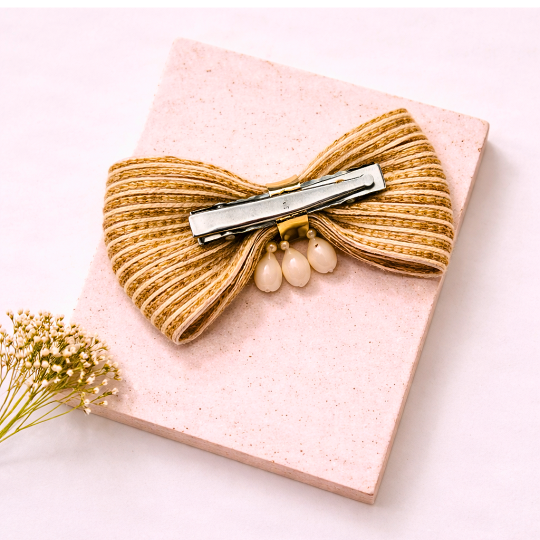 Jute Double Layer Bow with Kaudi Alligator Clip