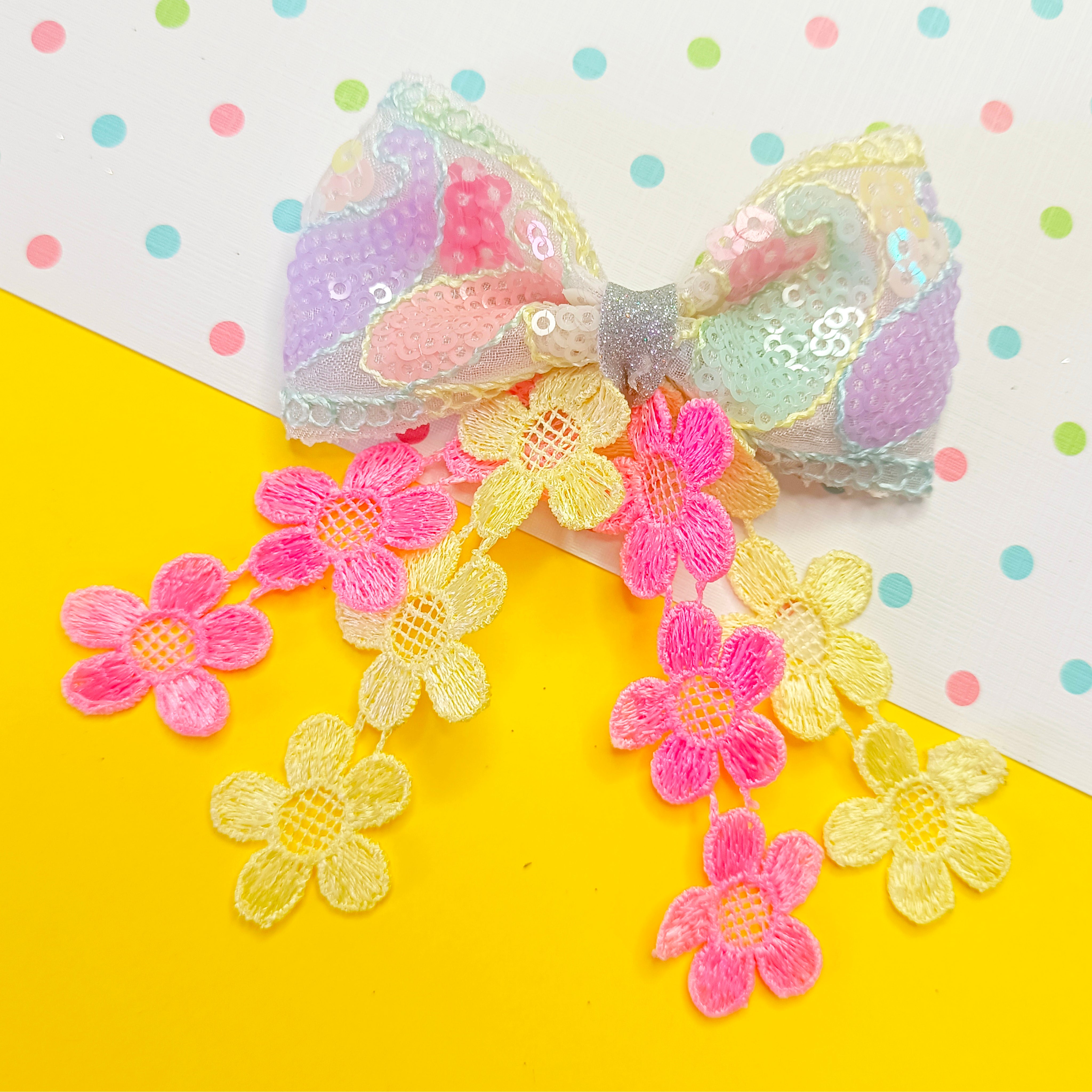 Soft Hues Piggy Tail with Dangling Flowers Alligator Clip