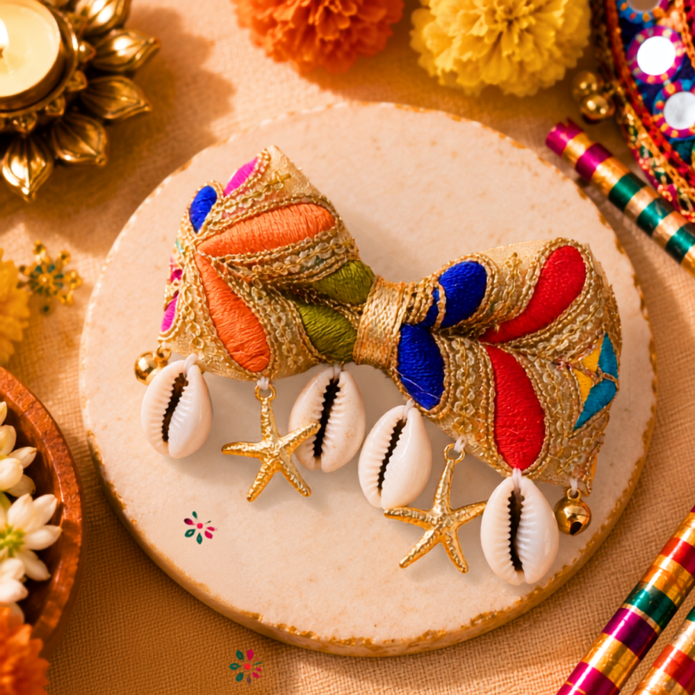 Navratri Kaudi & Star Golden Bow Alligator Clip
