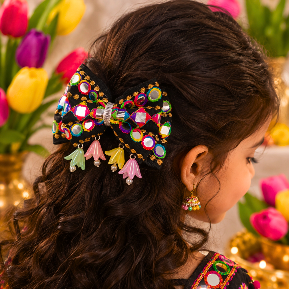 RaatRani Navratri Bow with Tulip Flower Alligator Clip