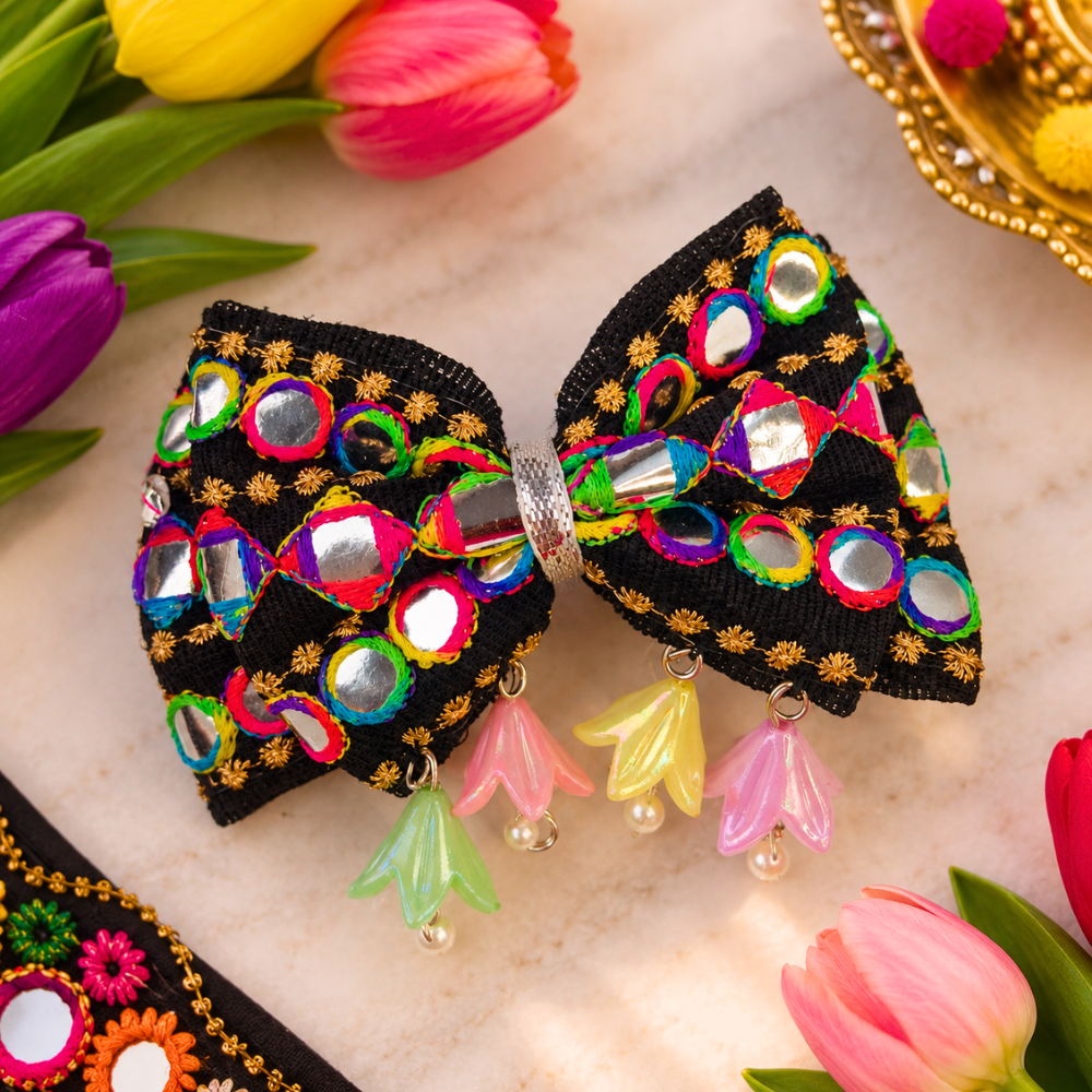 RaatRani Navratri Bow with Tulip Flower Alligator Clip
