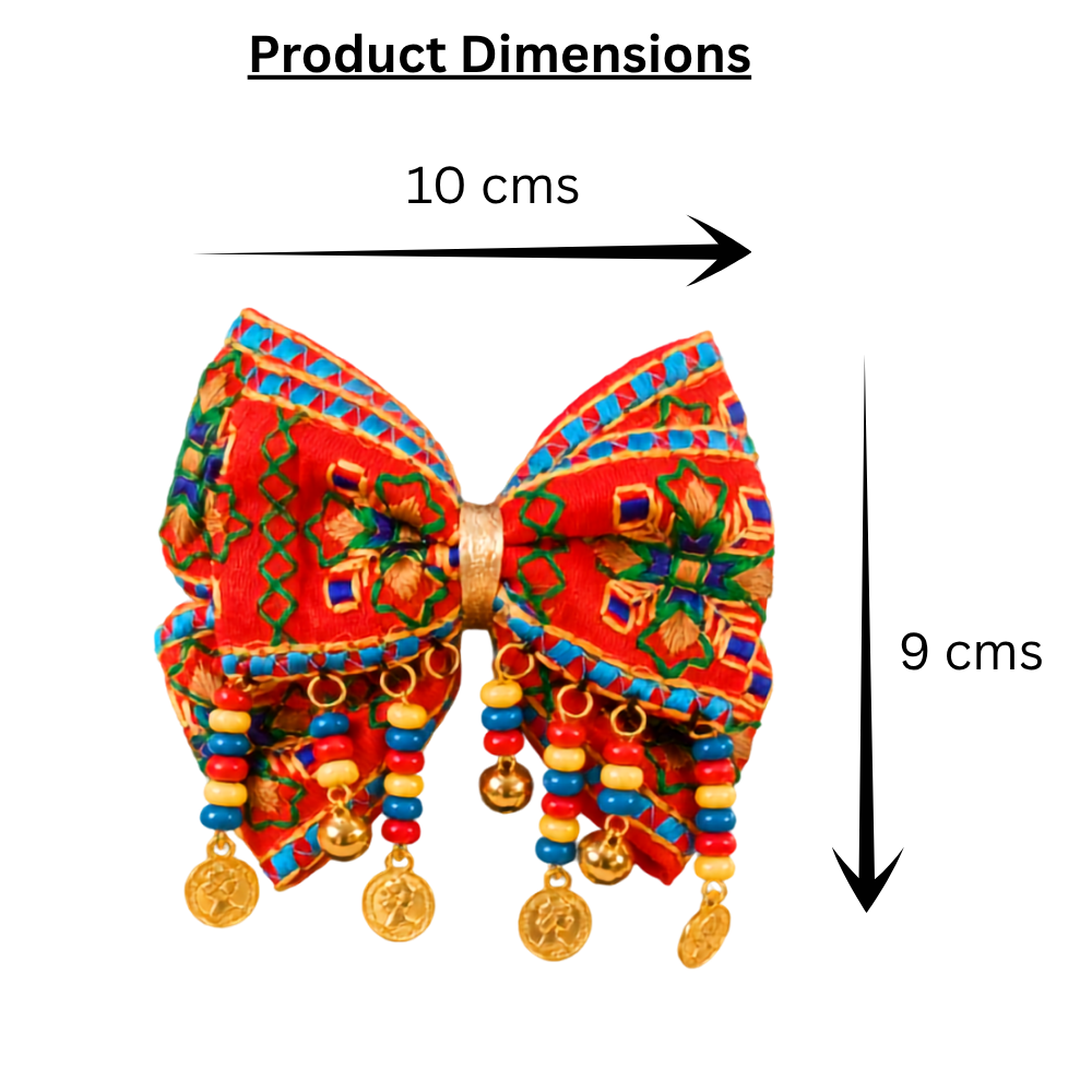 Rangeela Navratri Beaded Bow with Ghunghroo & Sikka Alligator Clip – Red