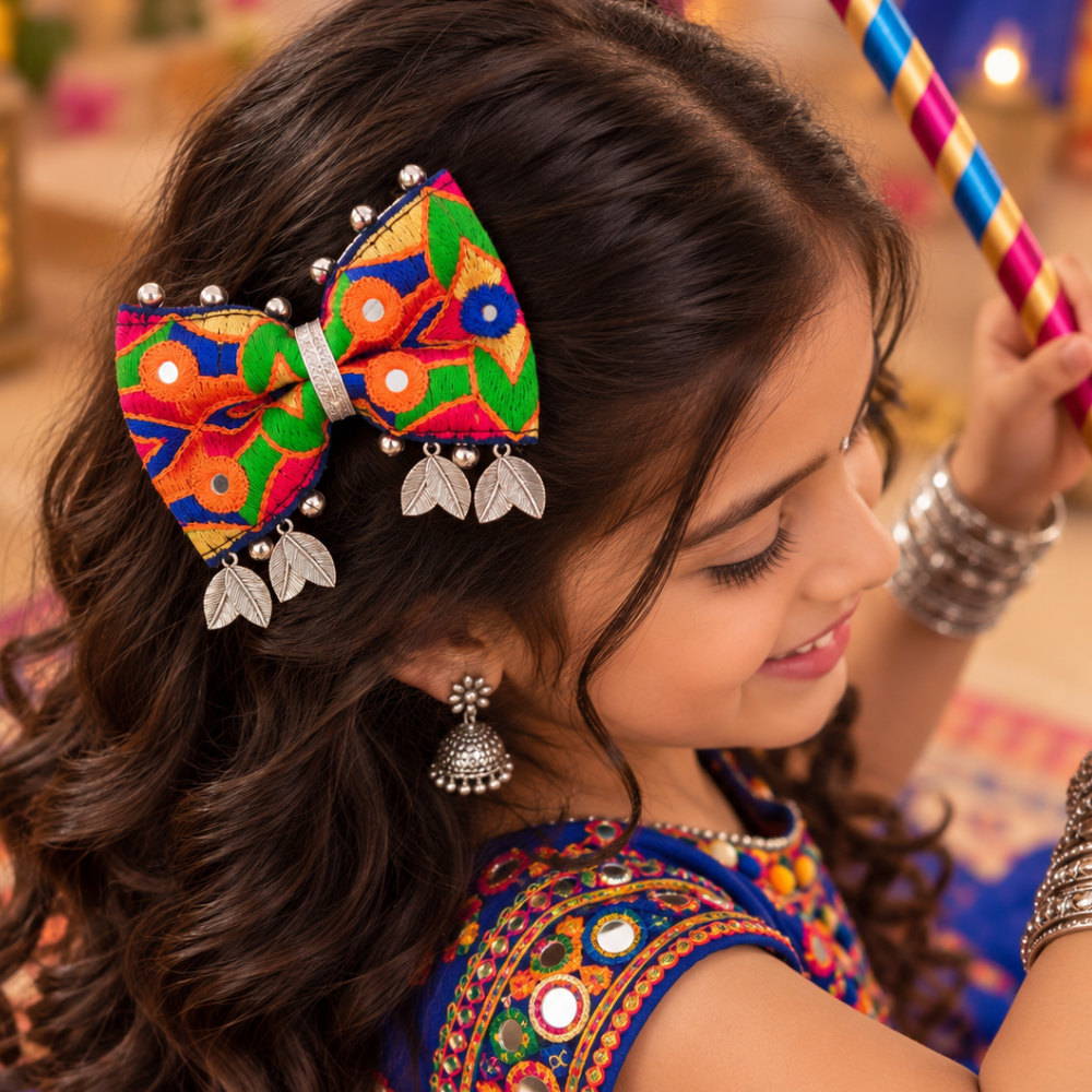 Utsavi Navratri Bow with Ghunghroo & Leaf Charms Alligator Clip