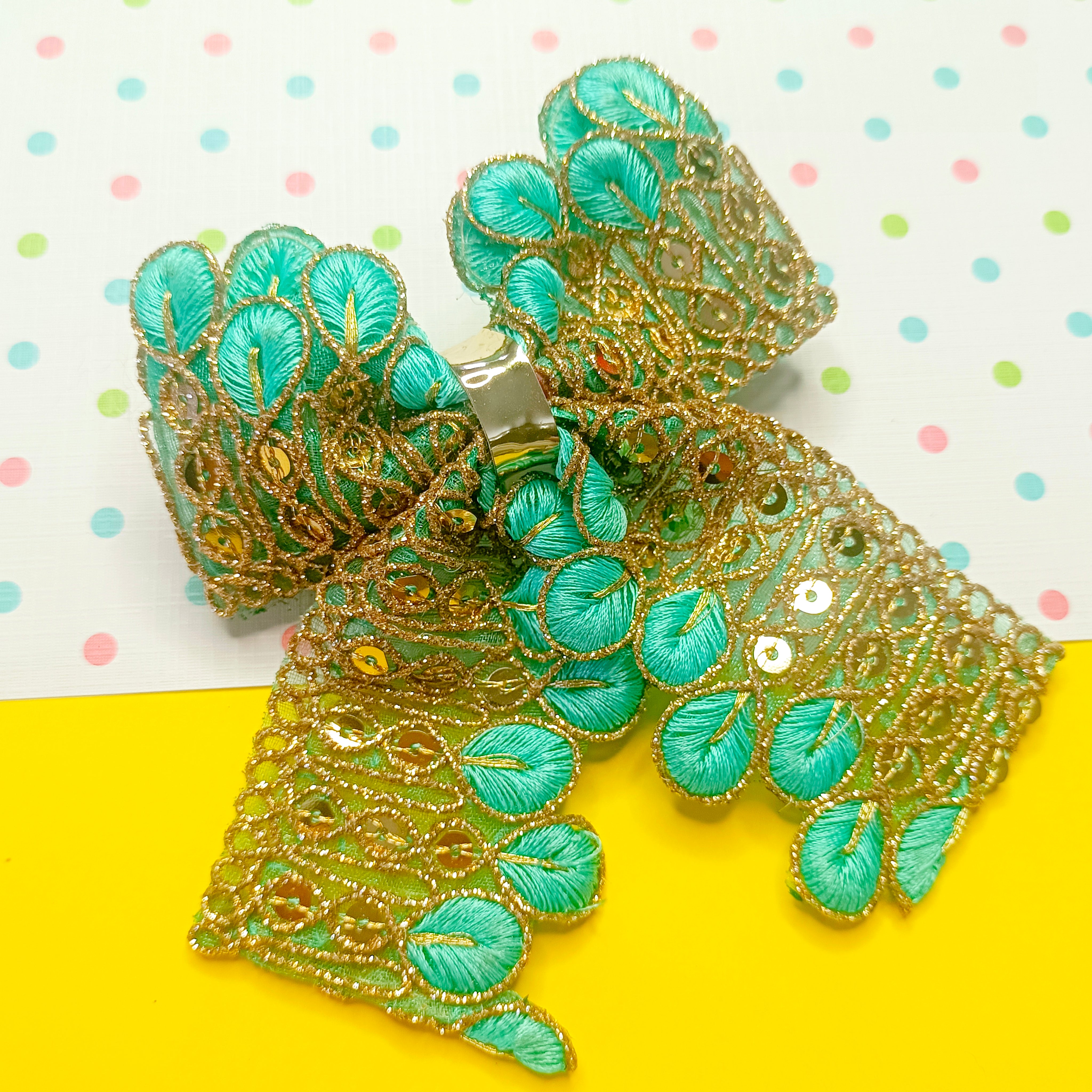 Peacock Feather Piggy Tail Alligator Clip - 5 Colors