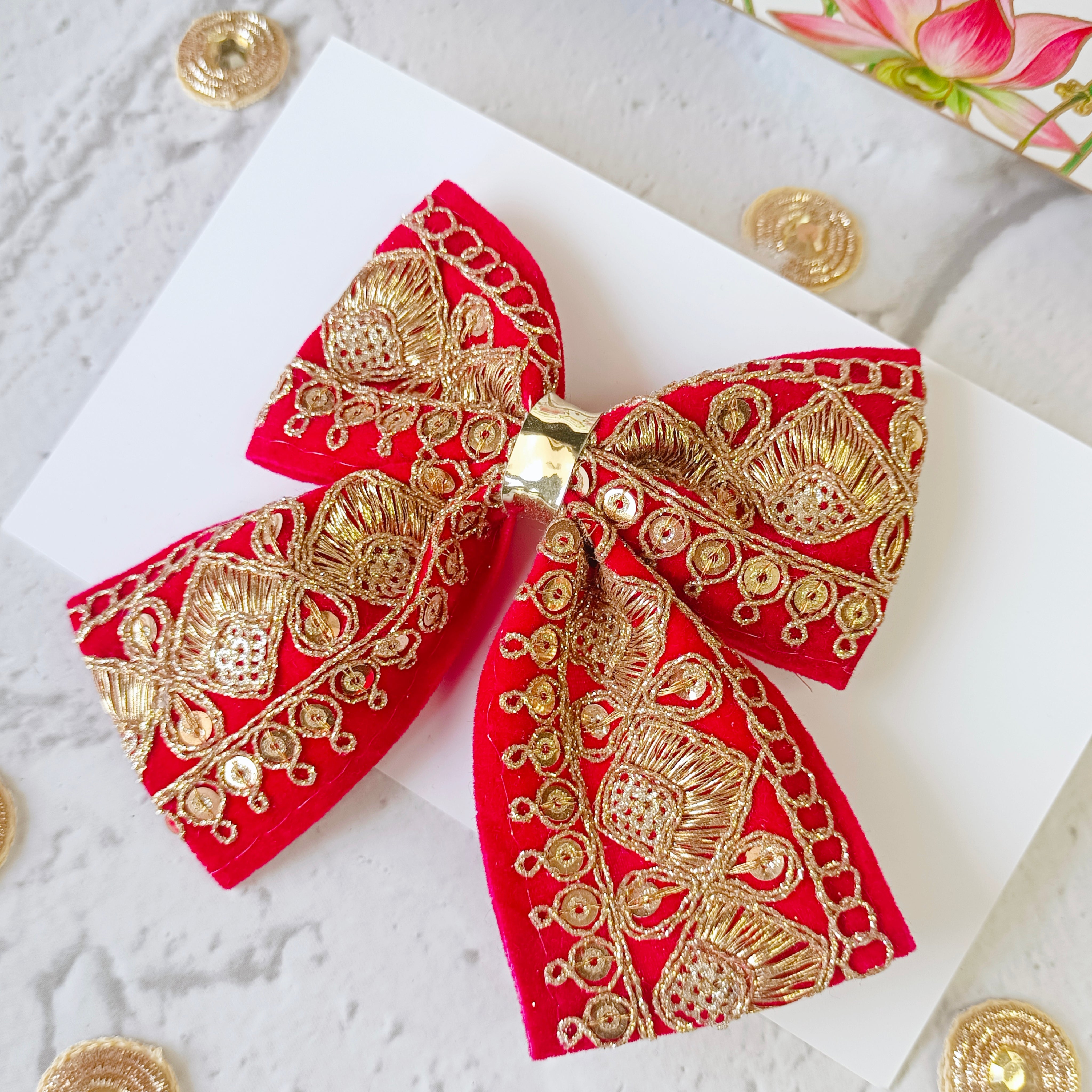 Piggy Tail Velvet Alligator Clip - Dark Pink