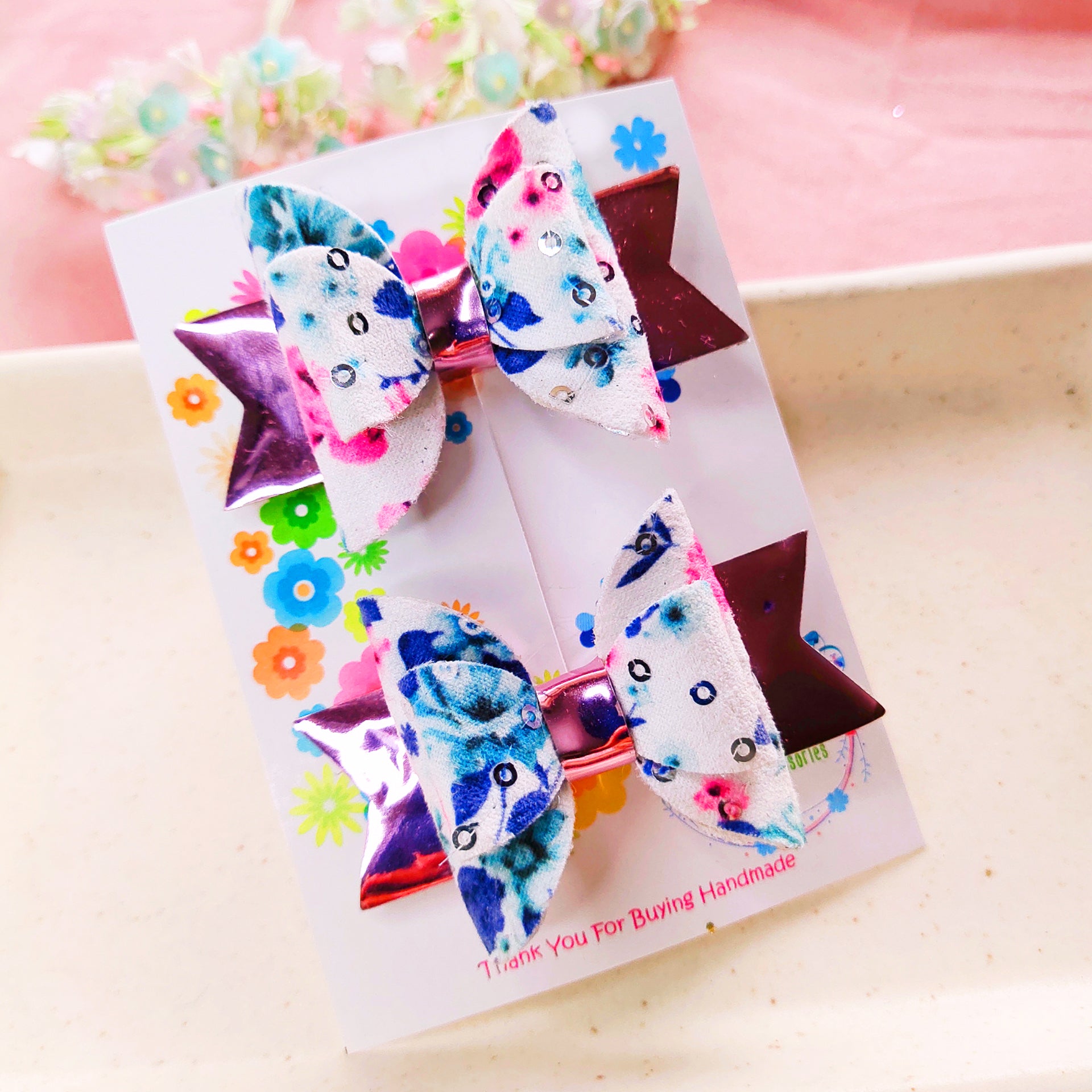 Double Layered Flower Clip Pair - 4 Colors