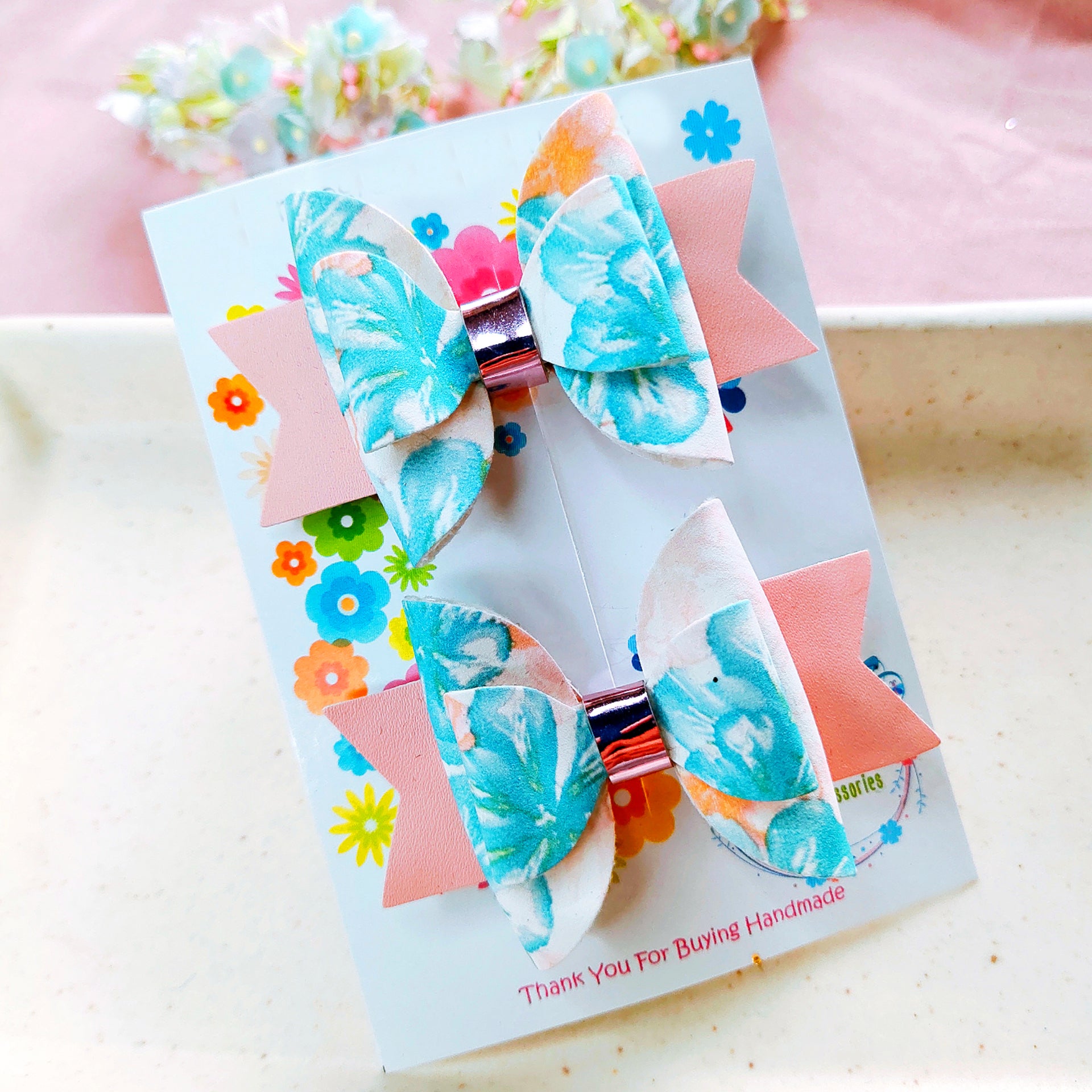 Double Layered Flower Clip Pair - 4 Colors