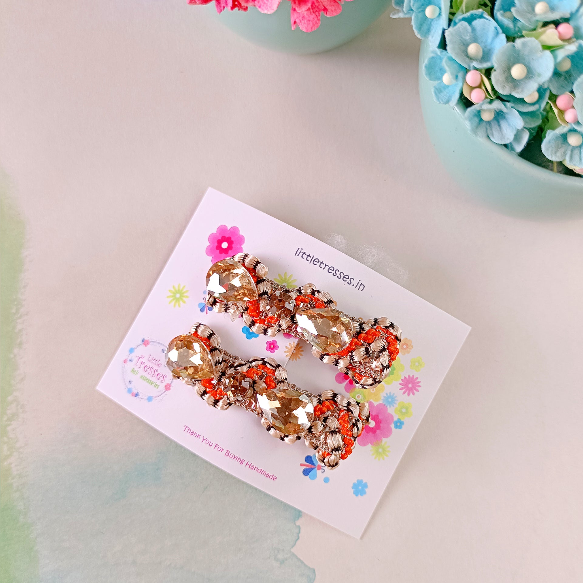 Blingy Clips with Rhinestones - Orange