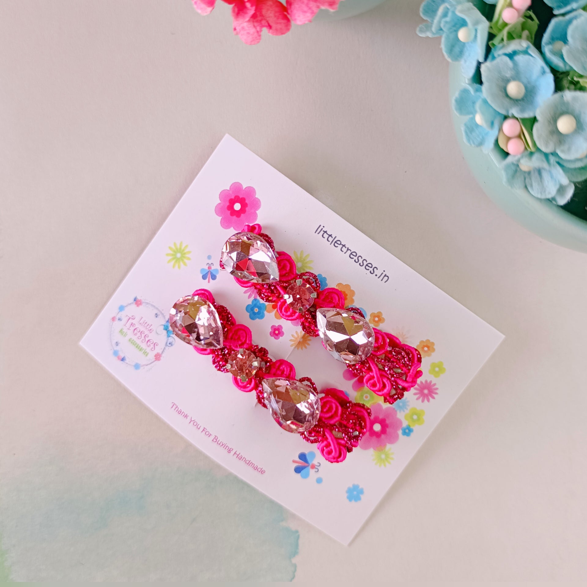 Blingy Clips with Rhinestones - Dark Pink