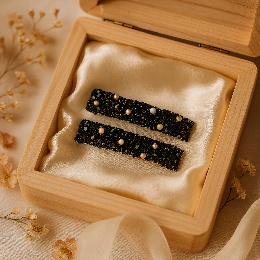 Midnight Black Beaded Alligator Clip