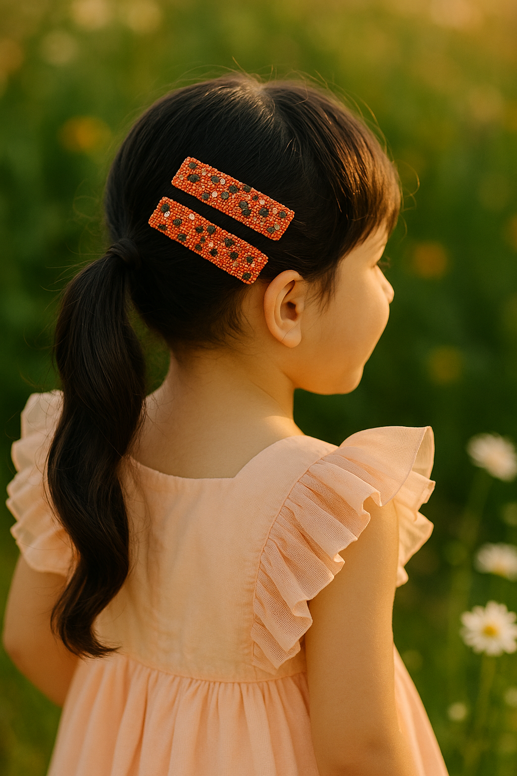 Peach Glow Beaded Alligator Clip