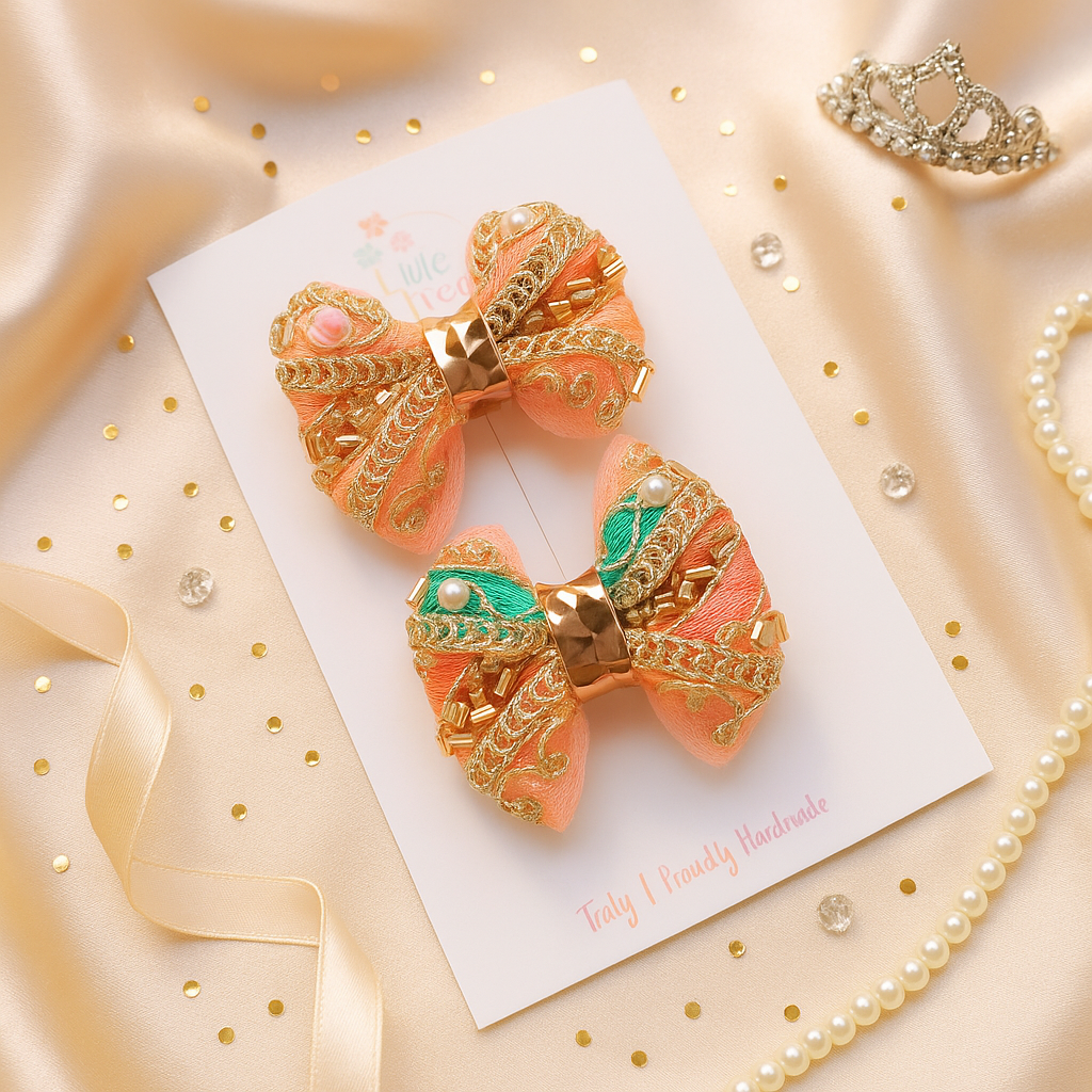 Royal Zari Blossom Embroidered & Beaded Small Alligator Clip