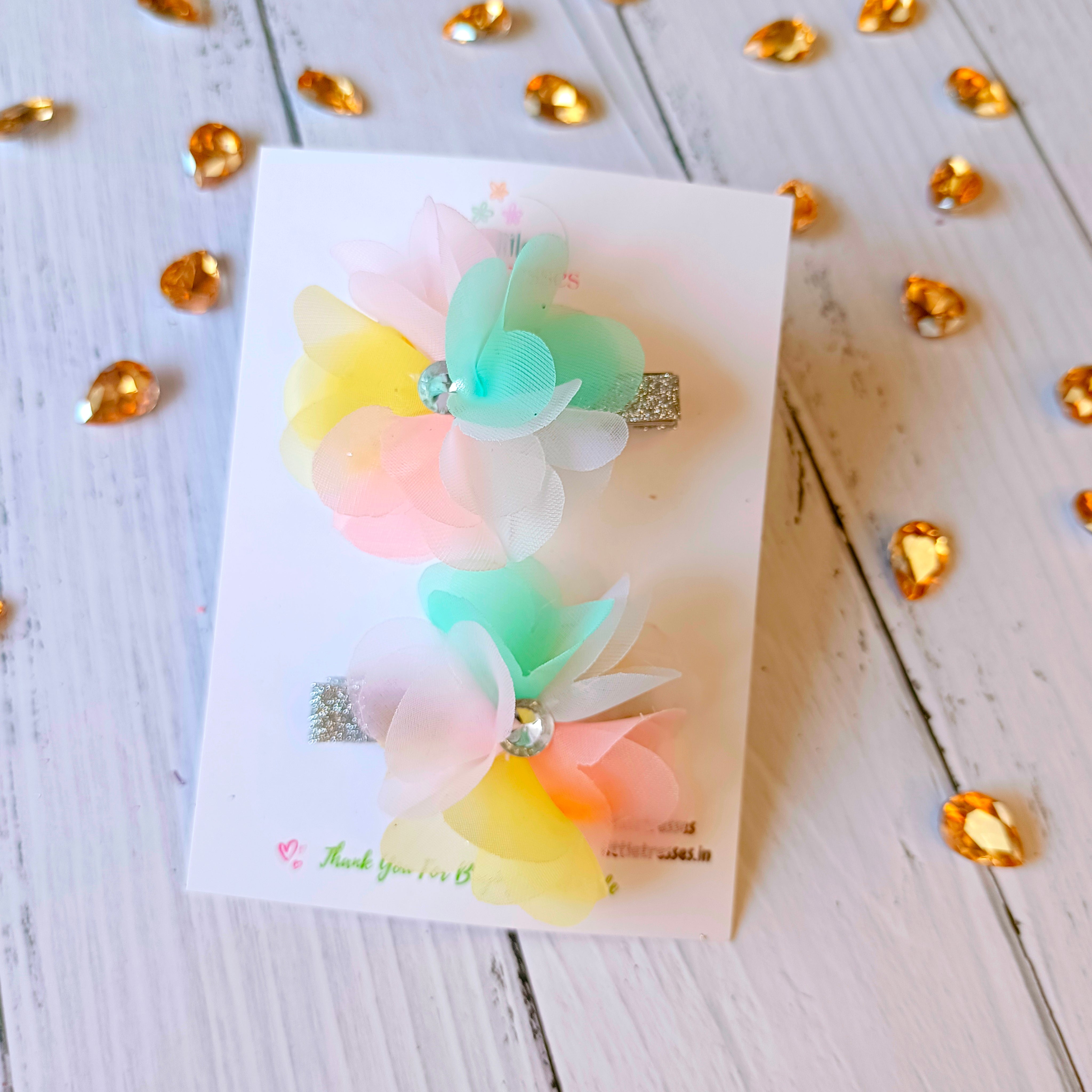 Summerish Flower Alligator Clip Pair - Multicolor