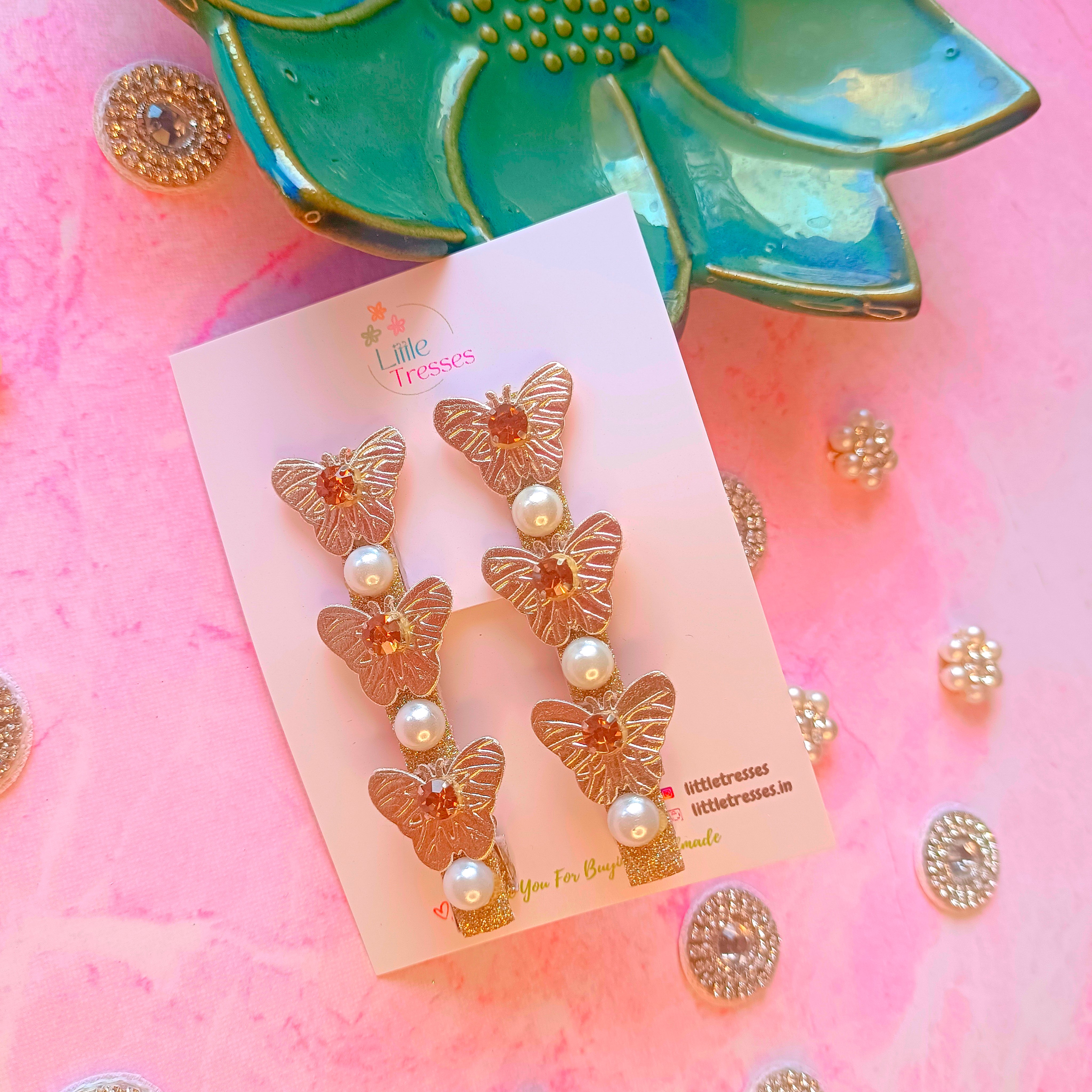 Butterfly Alligator Clip Pair - Golden