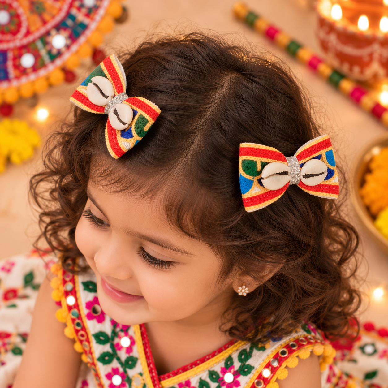 Navratri Kaudi Bow Alligator Clip Pair