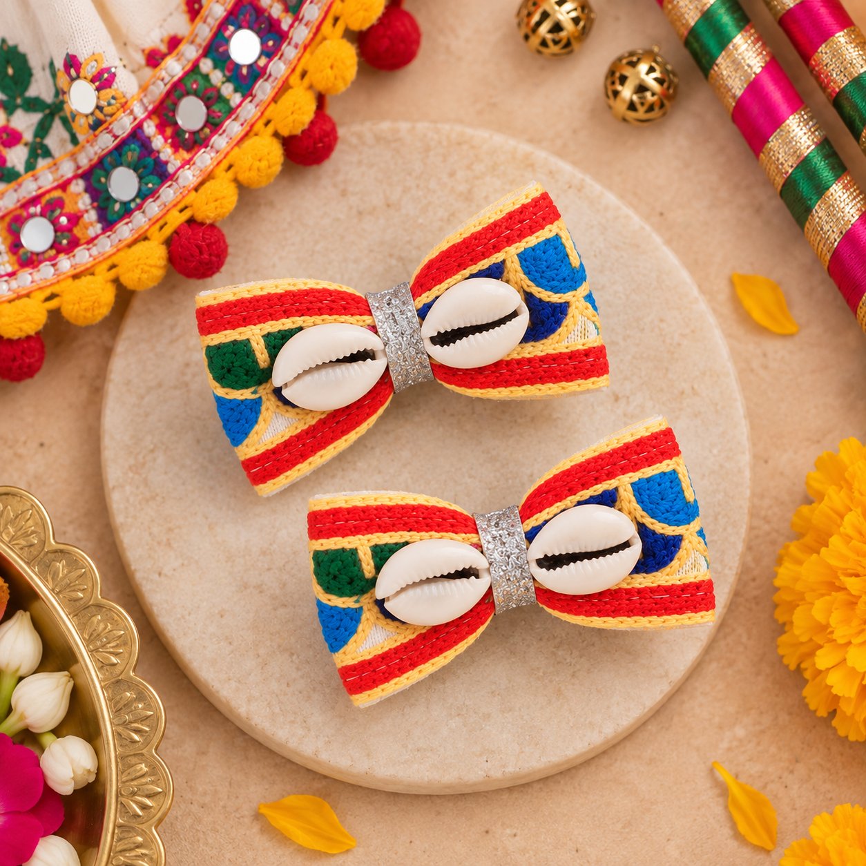 Navratri Kaudi Bow Alligator Clip Pair
