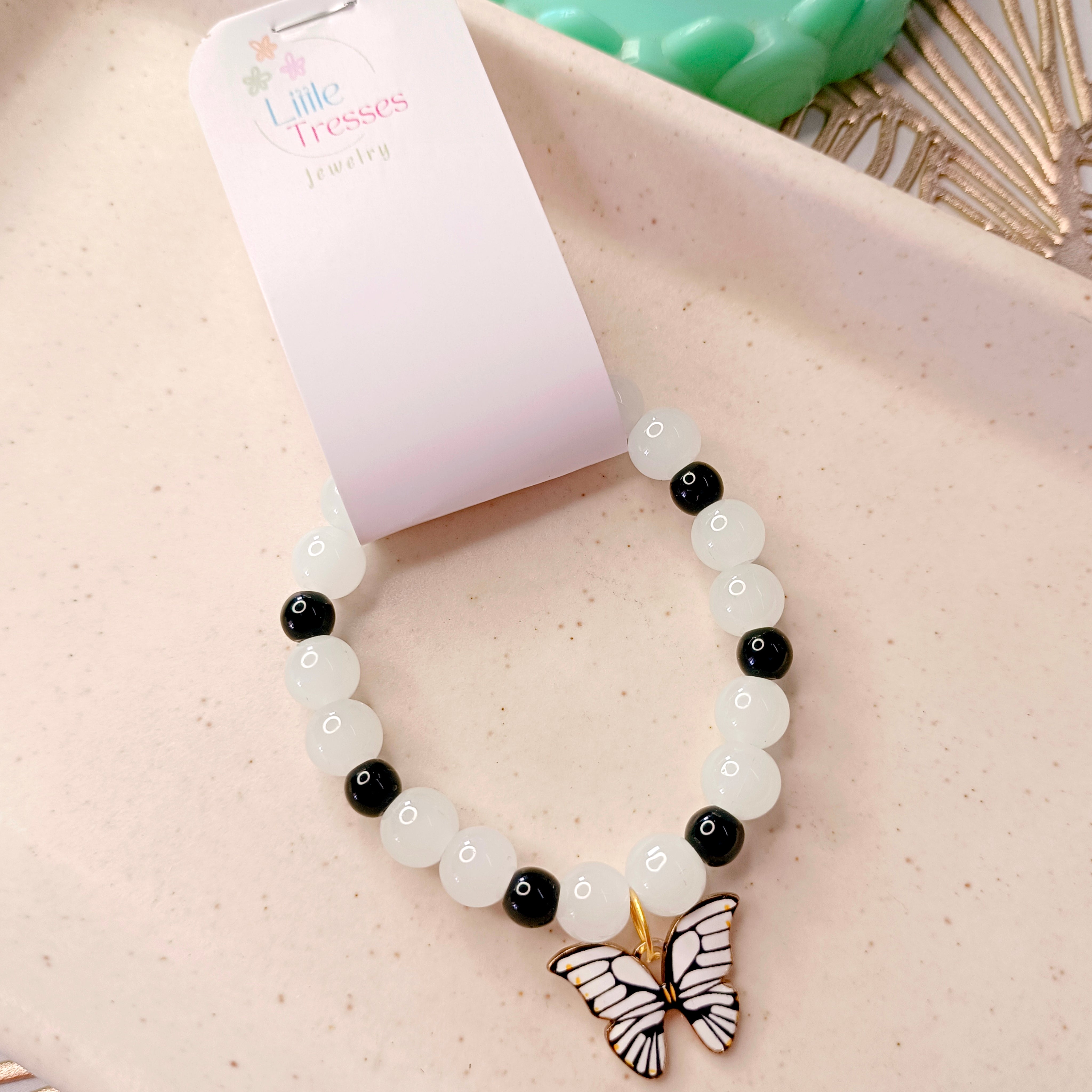 Butterfly Bracelet & Pendant Set - Black & White