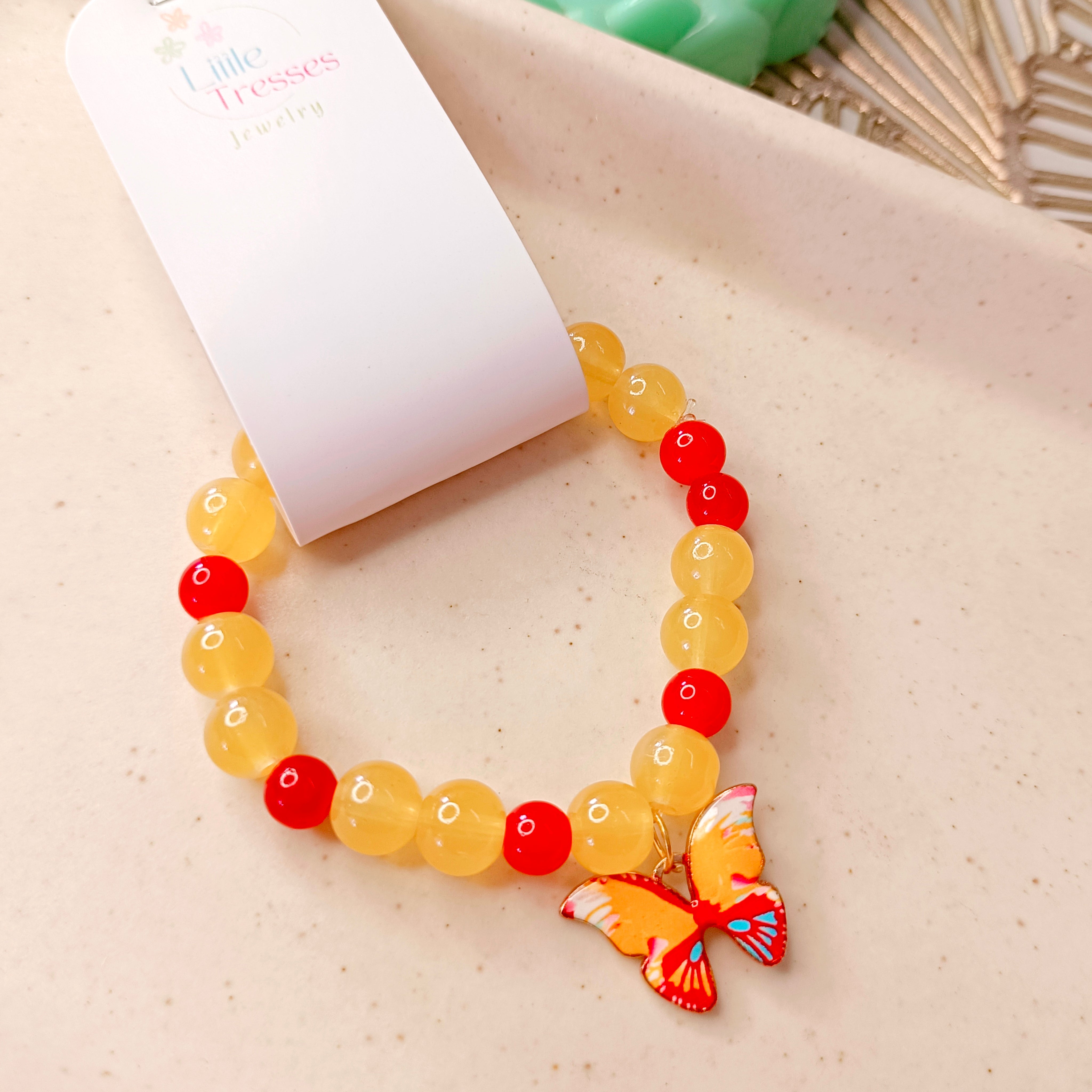 Butterfly Bracelet & Pendant Set - Red & Yellow